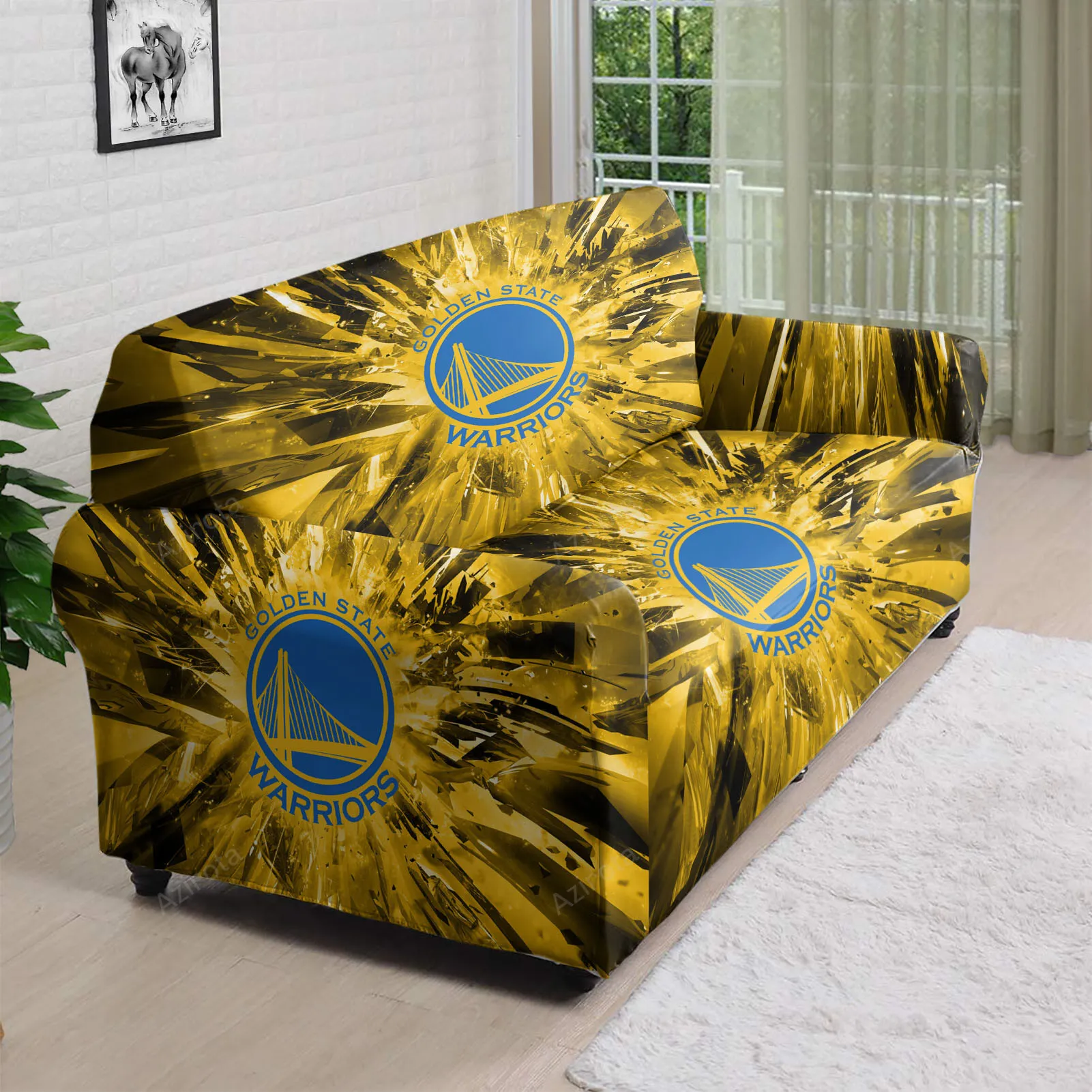 Golden State Warriors Emblem Texture Crystal 3D Sofa Cover
