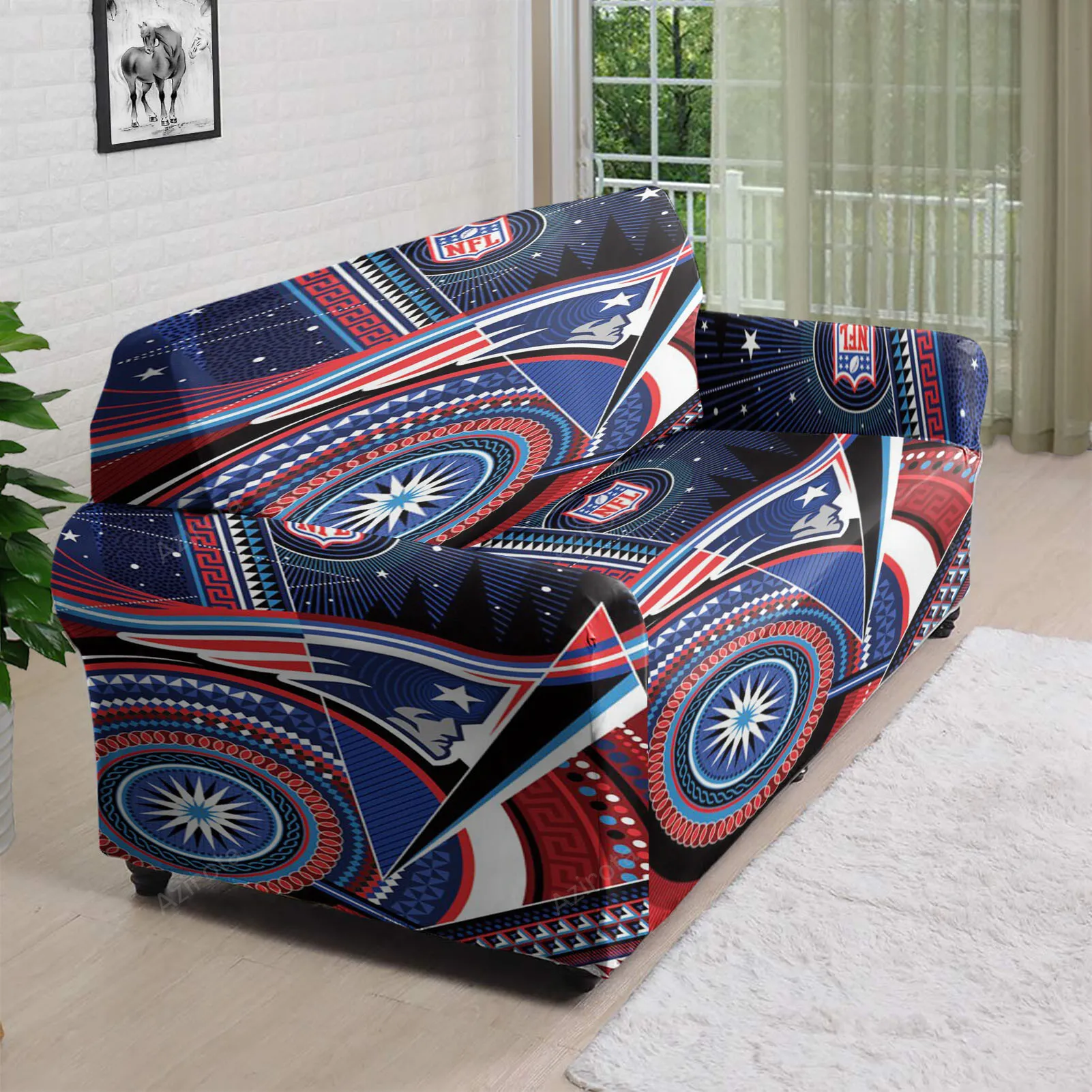 New England Patriots Geometric 3D Sofa Cover