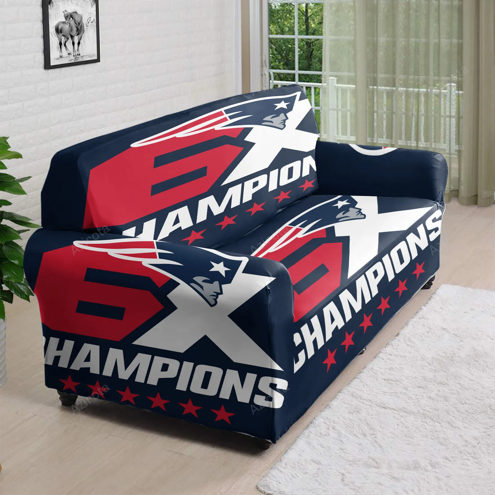 New England Patriots 6X Champions Blue 3D Sofa Cover