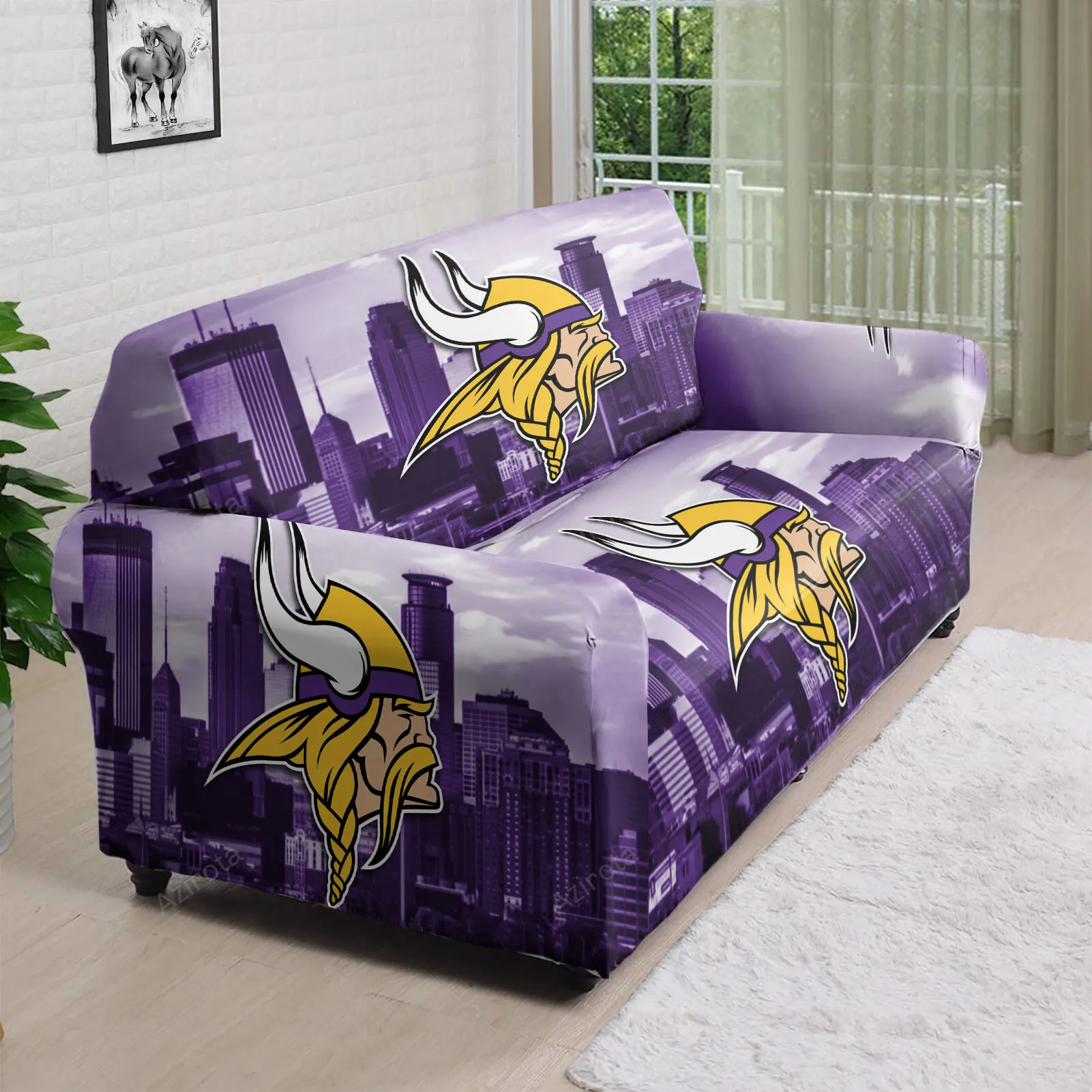 Minnesota Vikings Emblem City 3D Sofa Cover