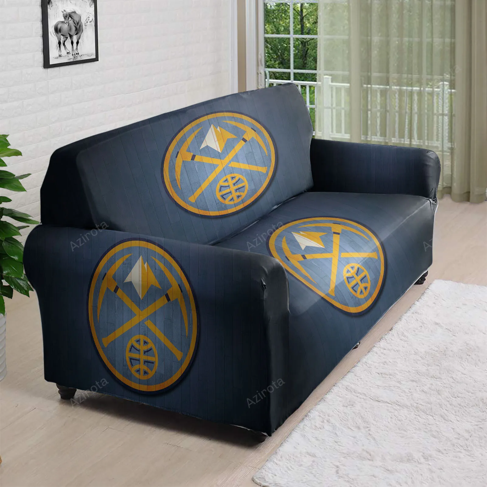 Denver Nuggets Blue White Text 3D Sofa Cover