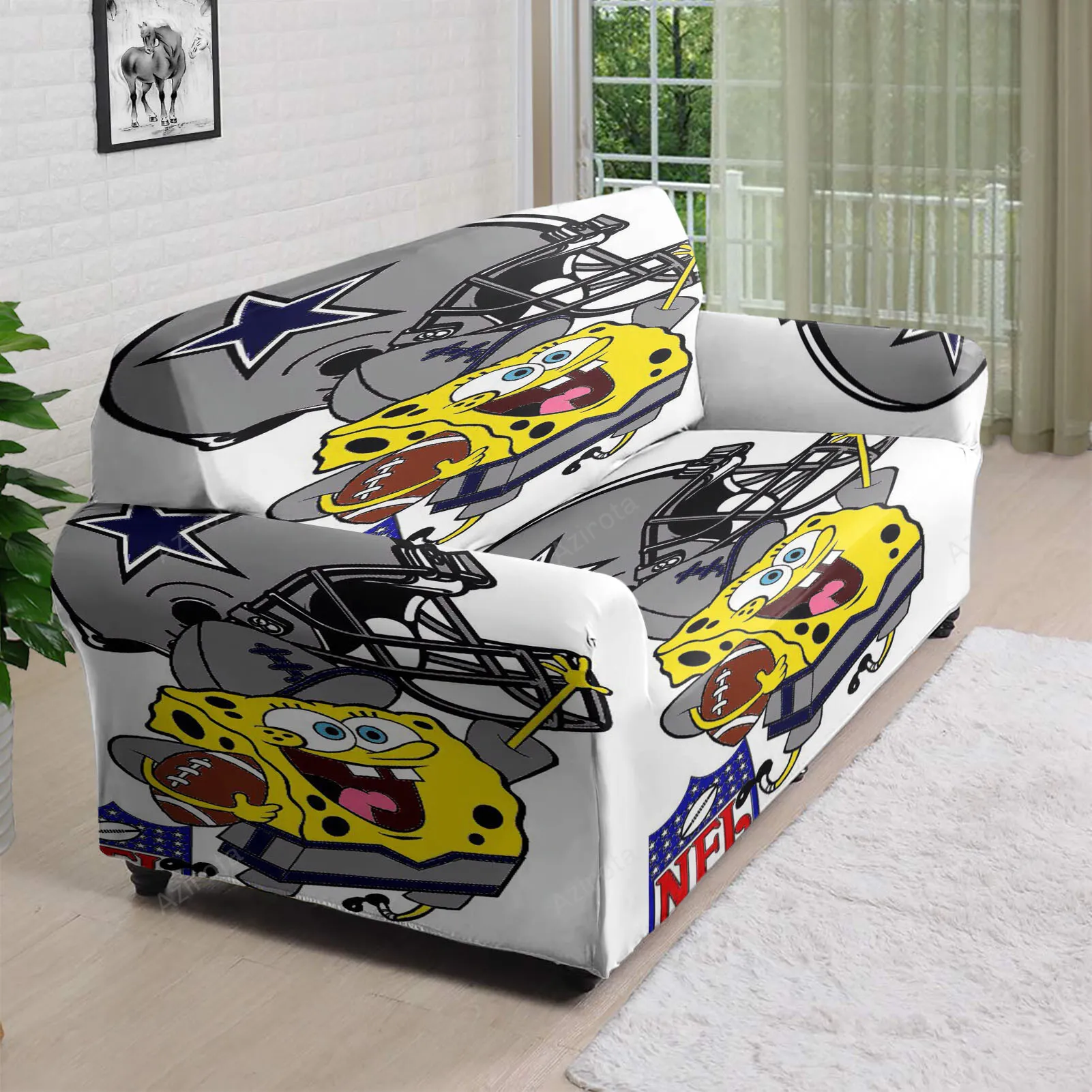 Dallas Cowboys Spongebob Jumping 3D Sofa Cover