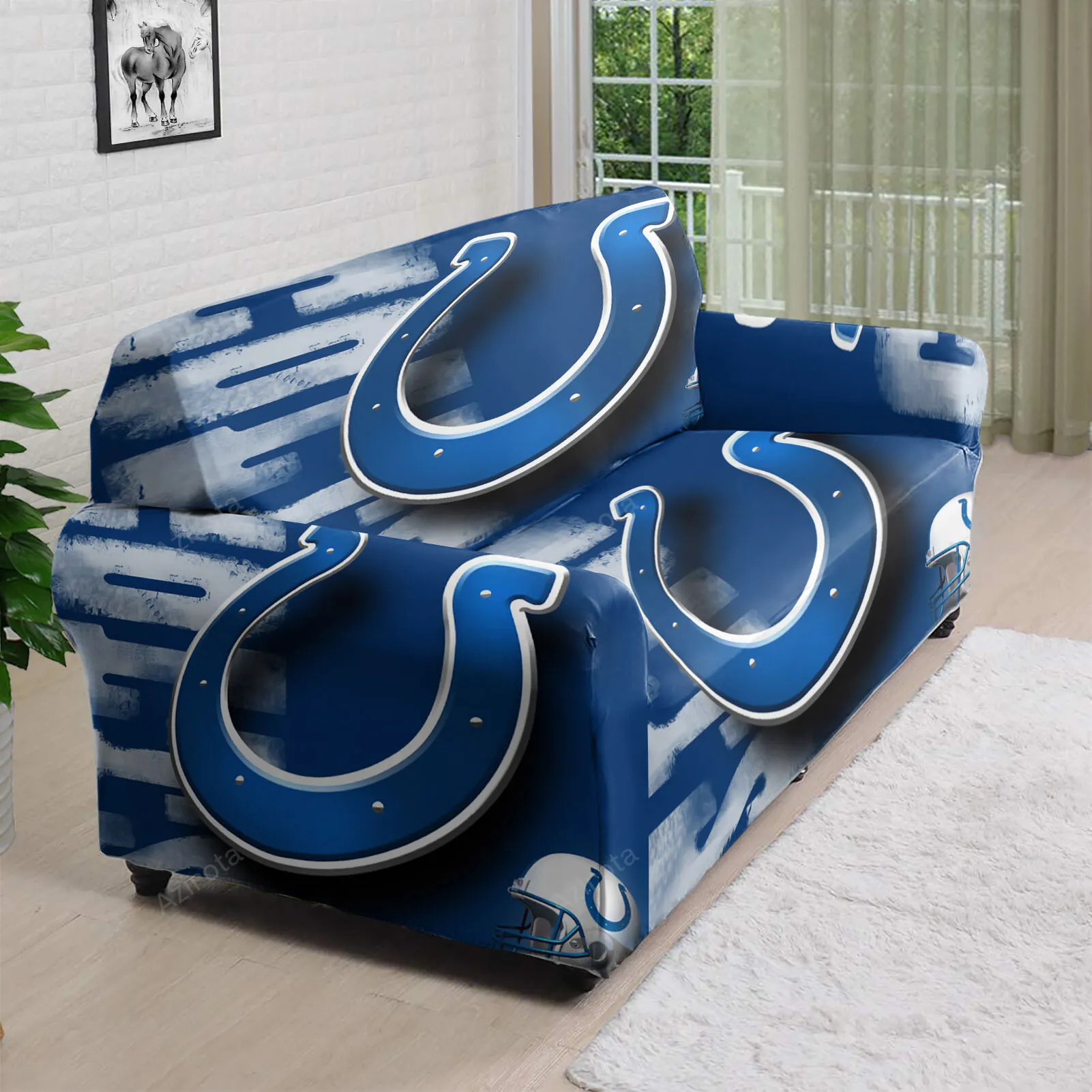 Indianapolis Colts Horseshoe Helmet Blue 3D Sofa Cover