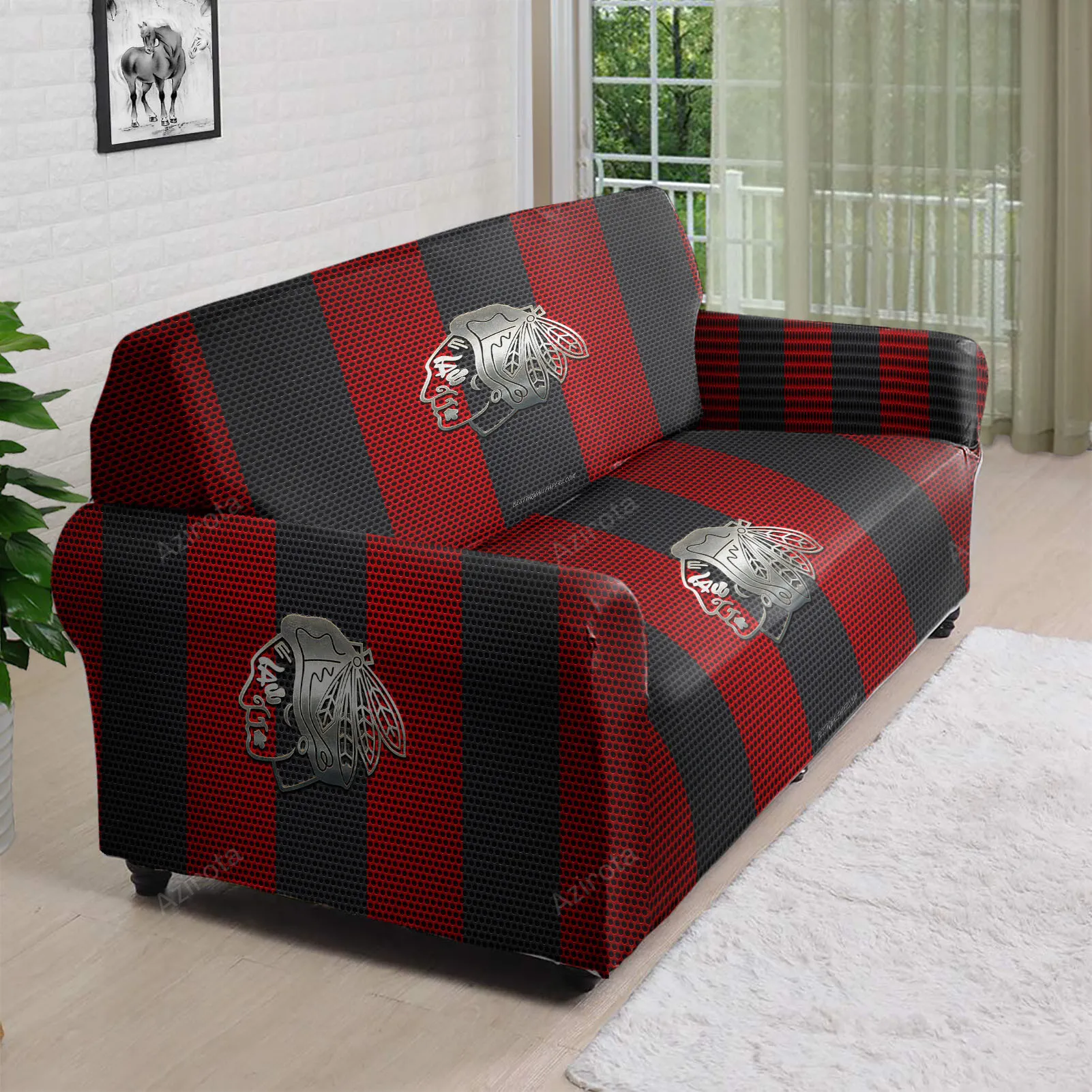 Chicago Blackhawks Emblem Metal Symbol 3D Sofa Cover