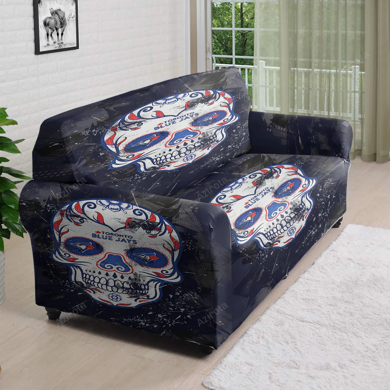 Toronto Blue Jays Russell Skull Purple 3D Sofa Cover