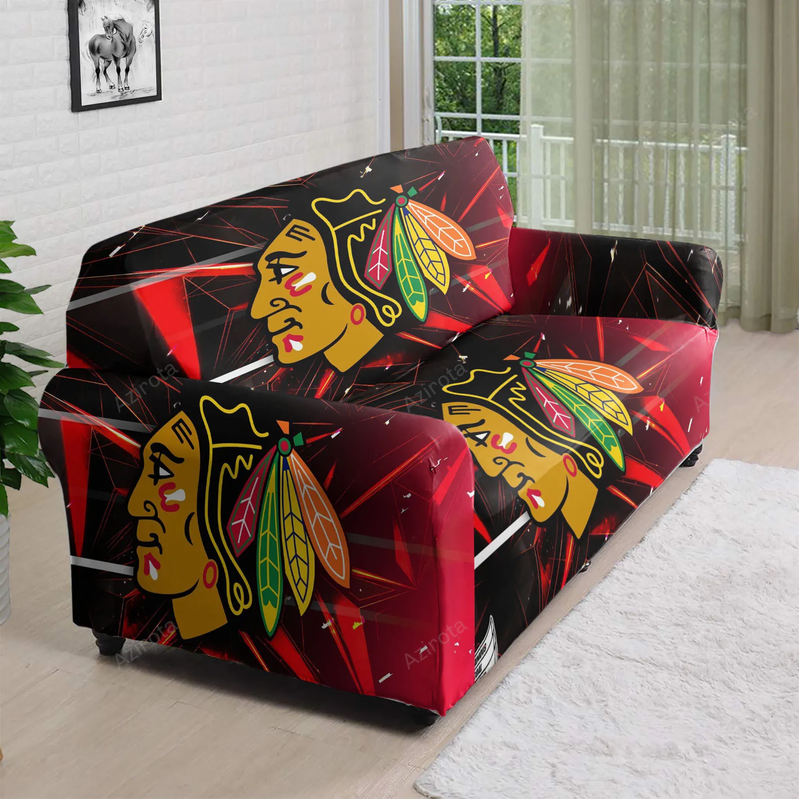 Chicago Blackhawks Emblem Texture10 3D Sofa Cover