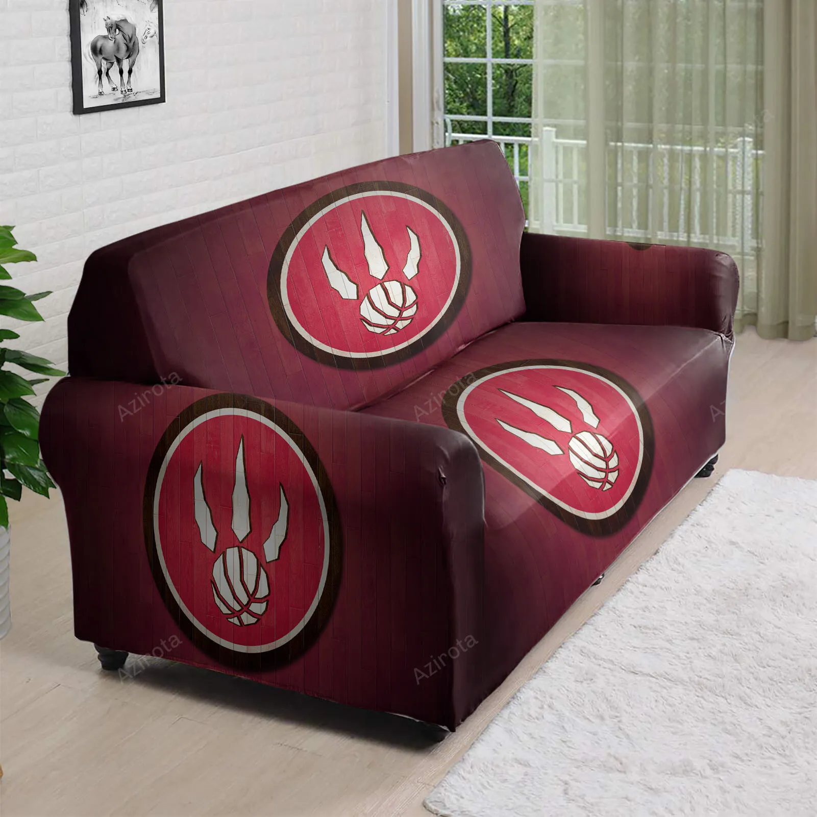 Toronto Raptors Circle Wood 3D Sofa Cover
