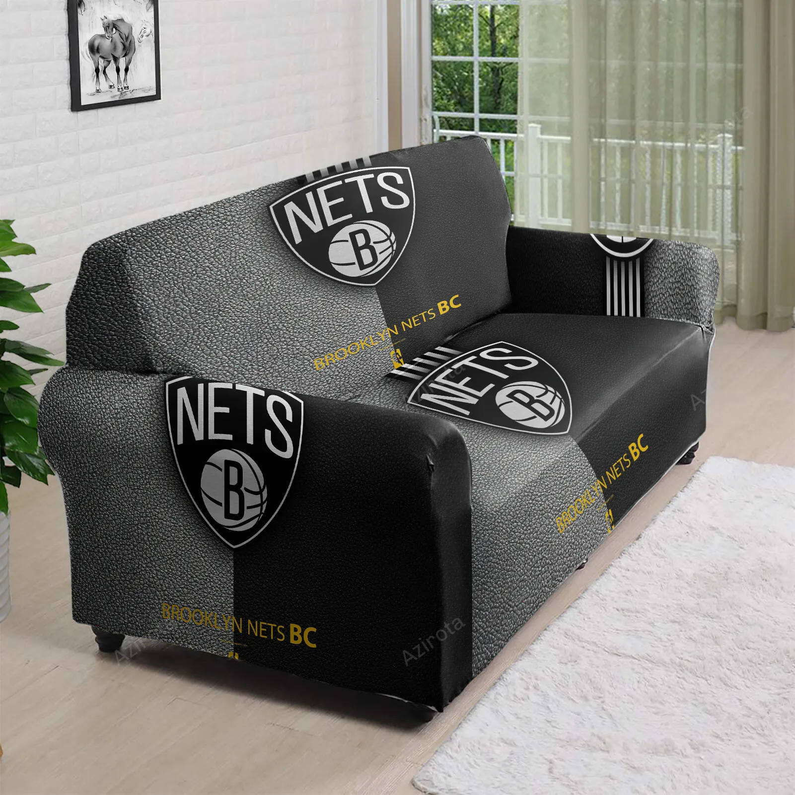 Brooklyn Nets Ball Black Leather 3D Sofa Cover