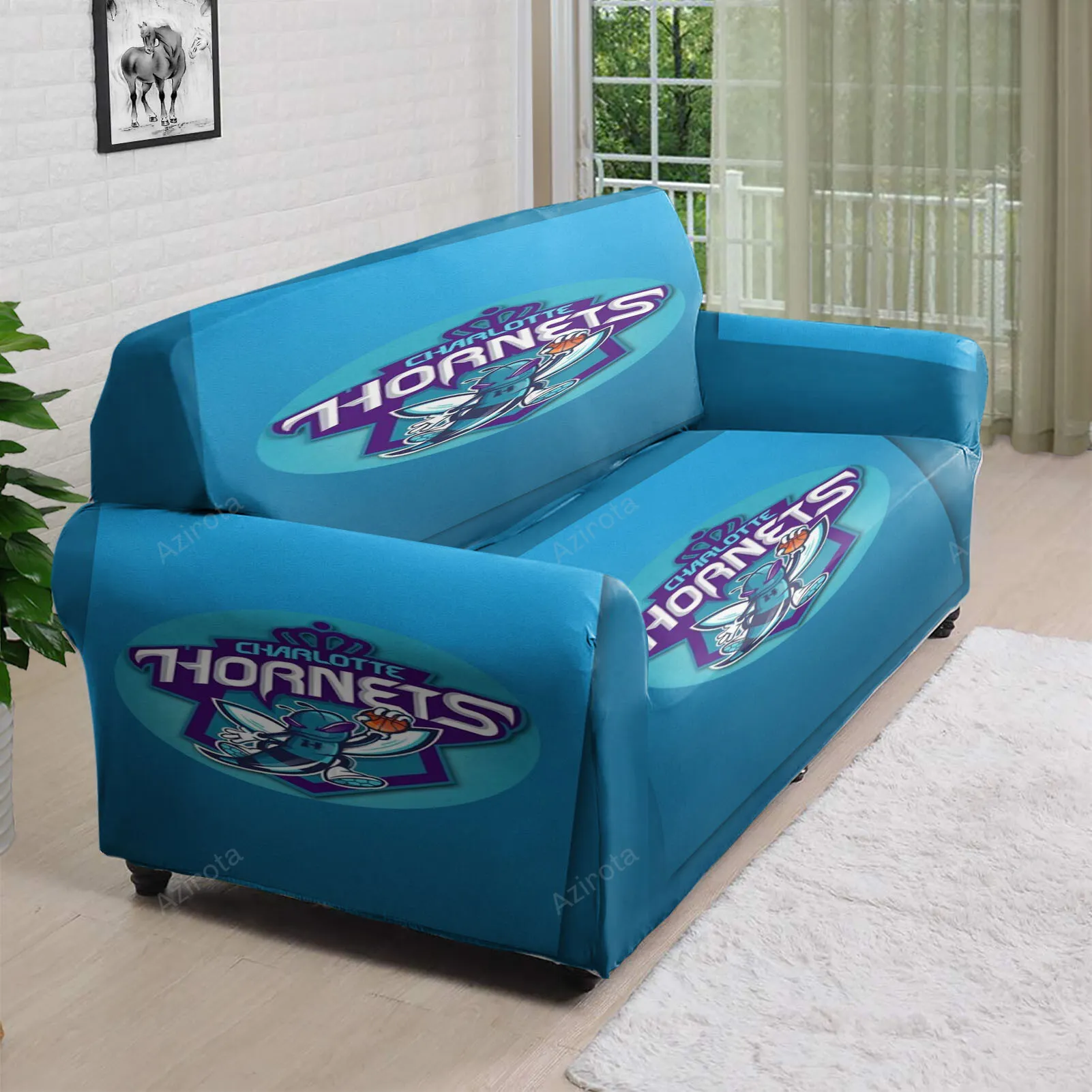 Charlotte Hornets Blue2 3D Sofa Cover