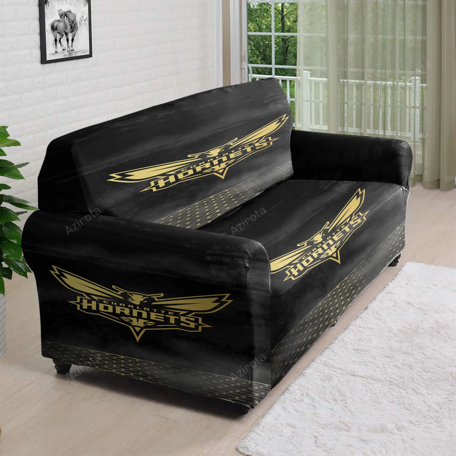 Charlotte Hornets Yellow Black 3D Sofa Cover