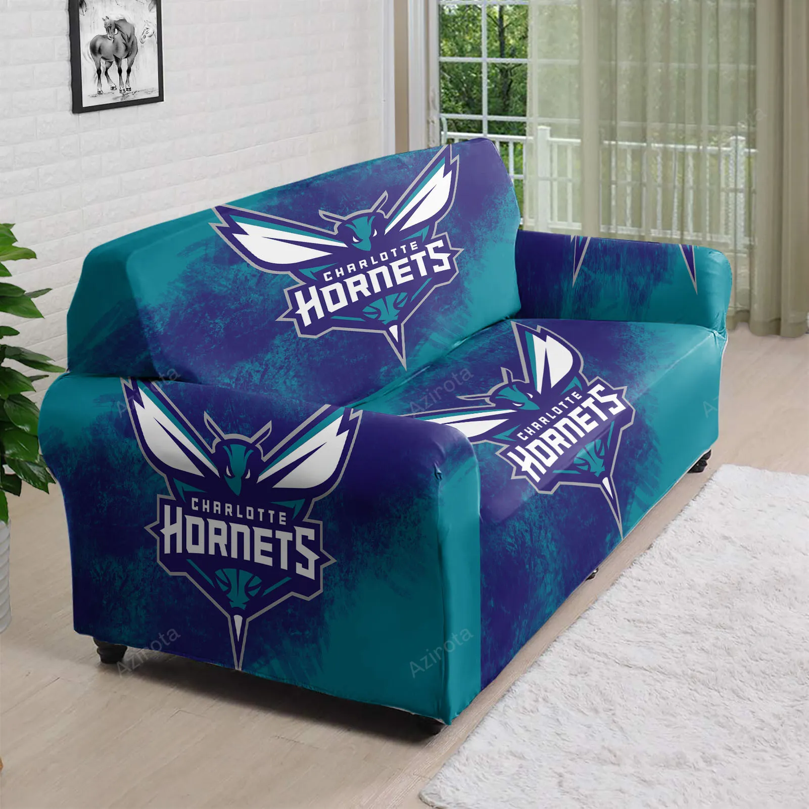 Charlotte Hornets Blue Navy 3D Sofa Cover