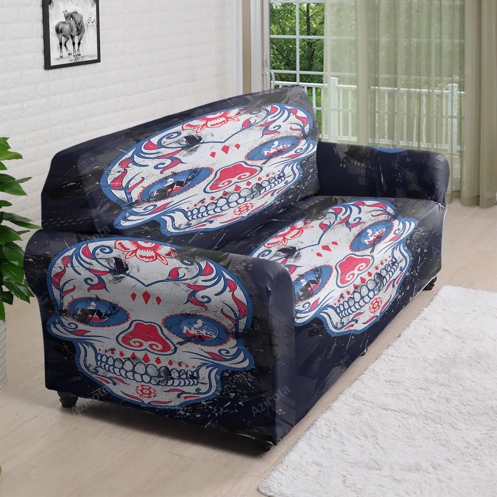 Brooklyn Nets Skull Purple 3D Sofa Cover