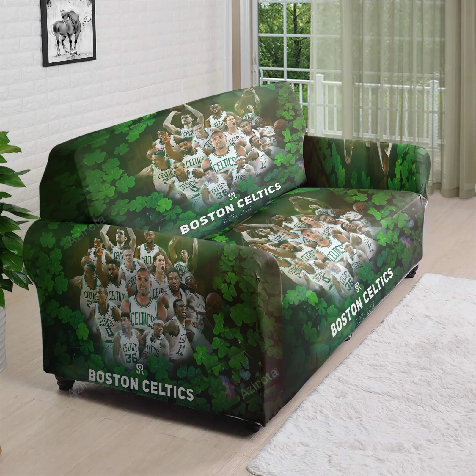 Boston Celtics All Players Clover Green 3D Sofa Cover