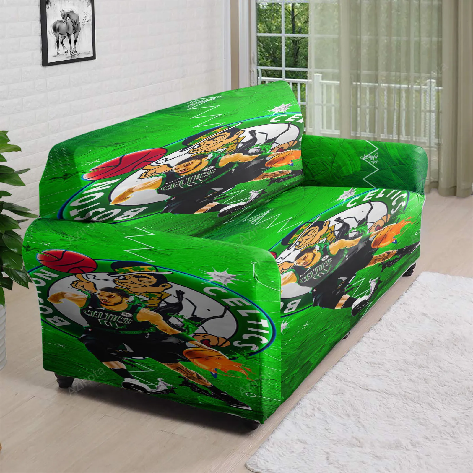 Boston Celtics Jayson Tatum Playing Green 3D Sofa Cover