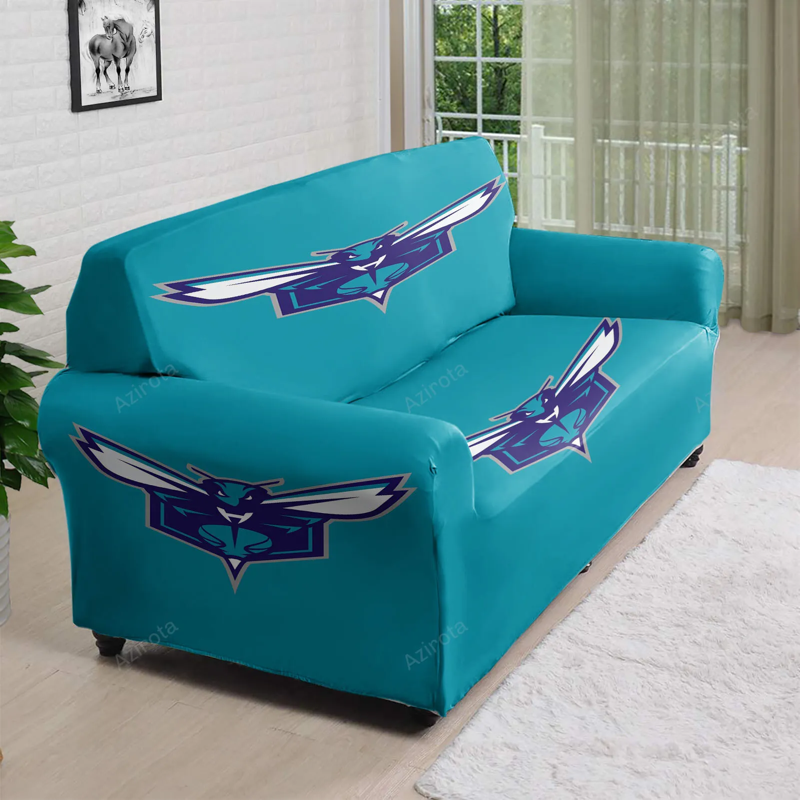 Charlotte Hornets Blue1 3D Sofa Cover