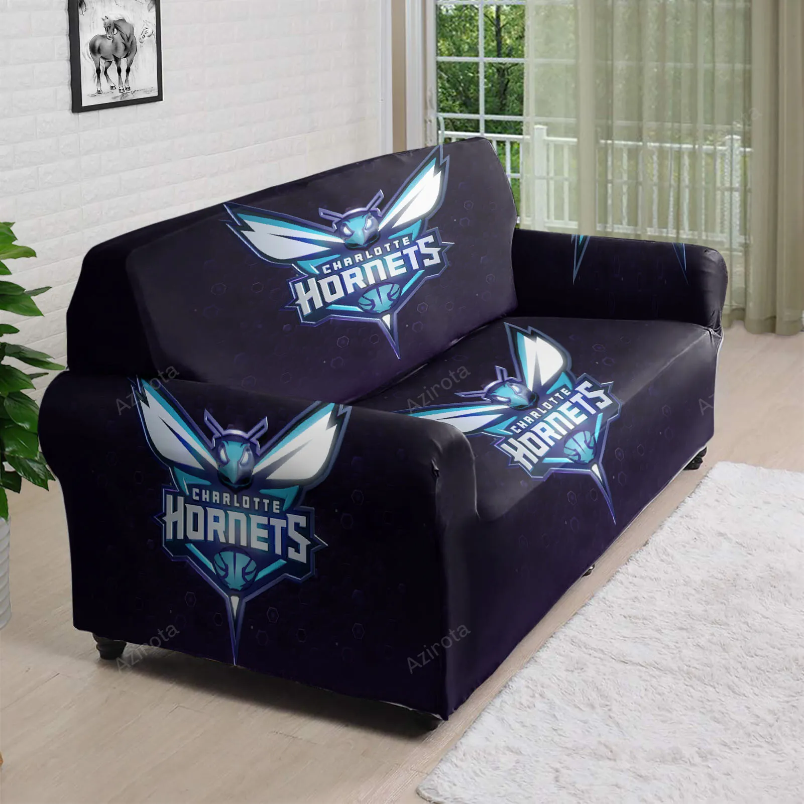 Charlotte Hornets Haive Navy 3D Sofa Cover