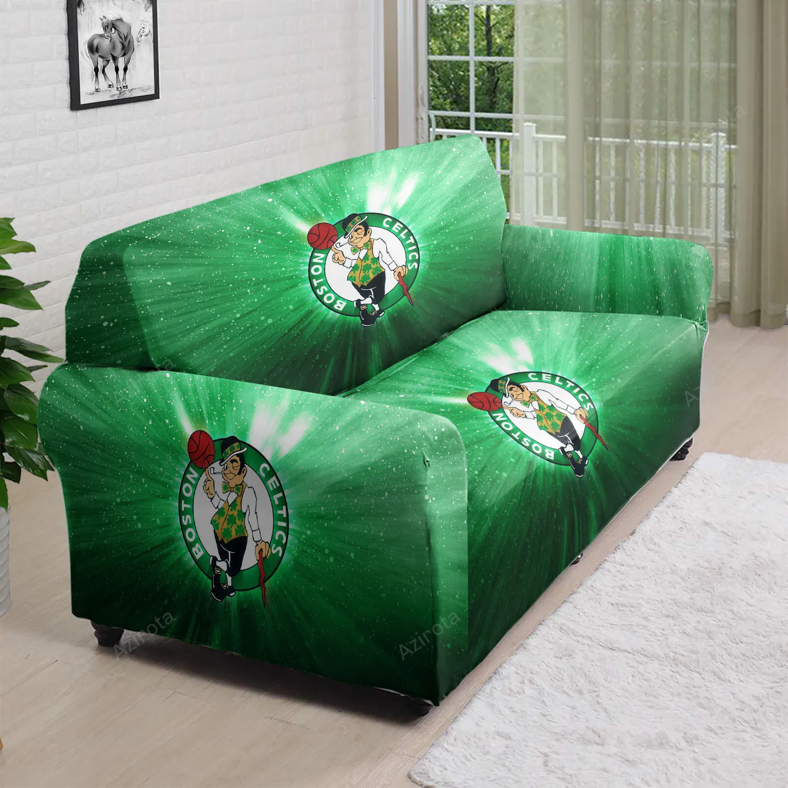 Boston Celtics Galaxy Green 3D Sofa Cover