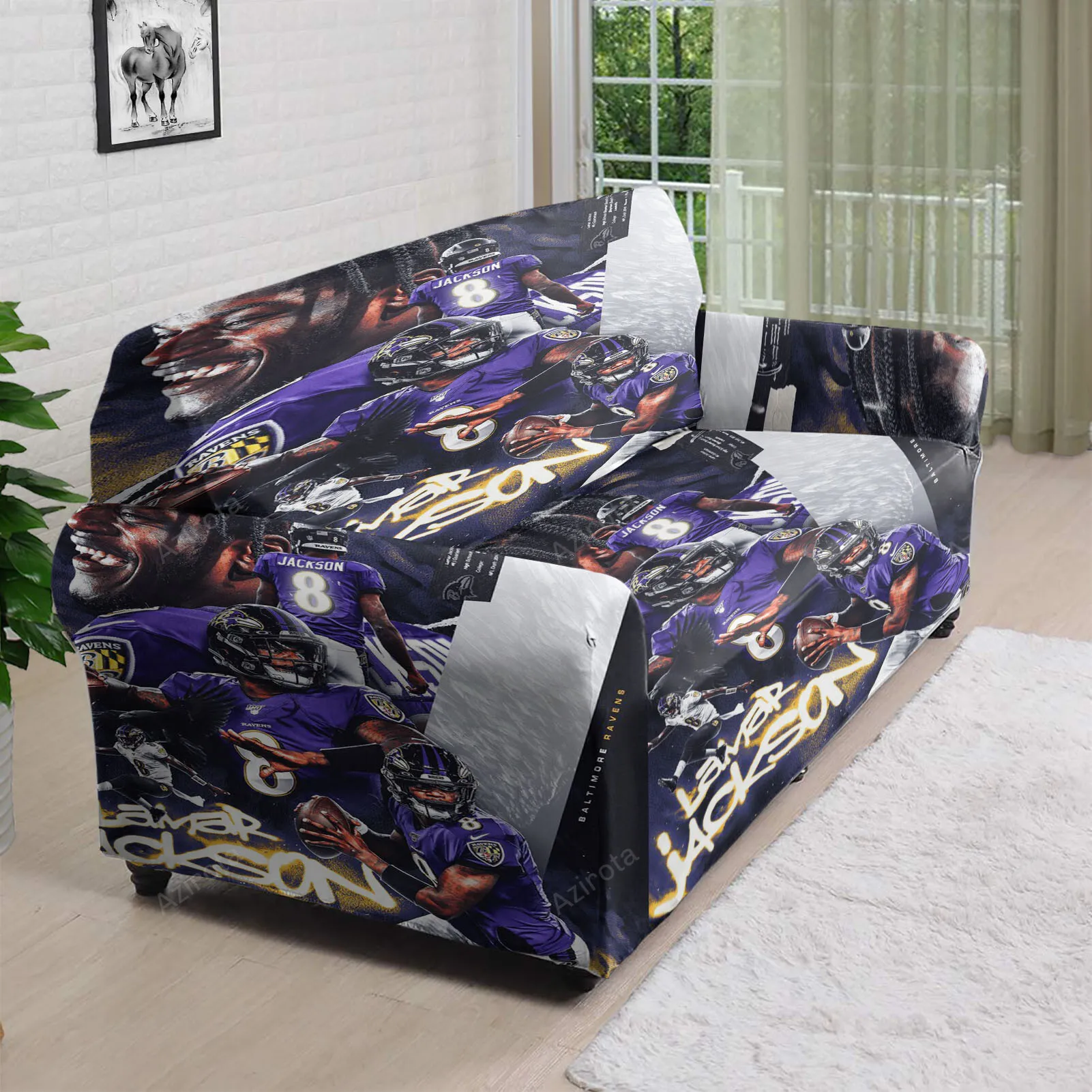 Baltimore Ravens Lamar Jackson 8 v11 3D Sofa Cover