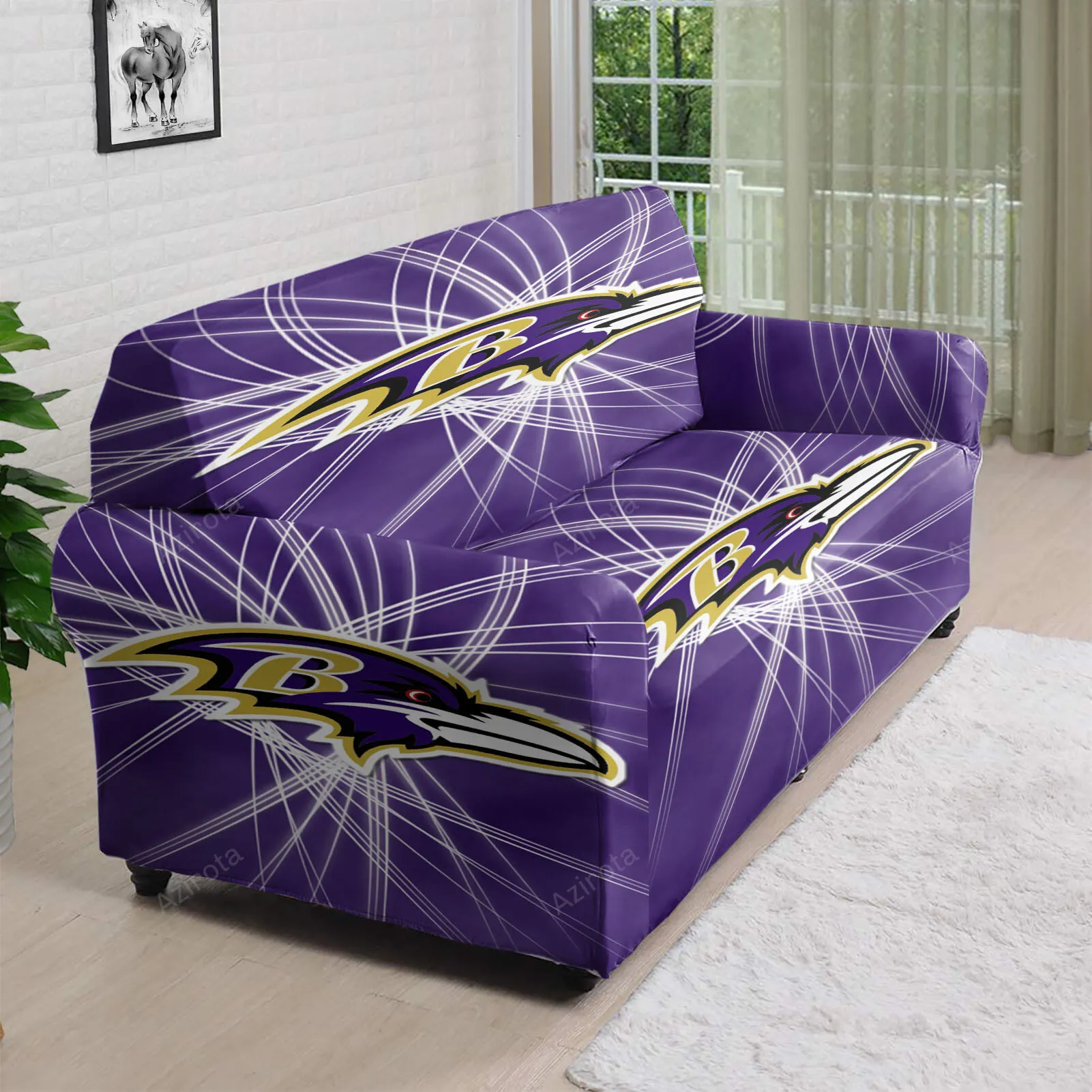 Baltimore Ravens Logo Line 3D Sofa Cover