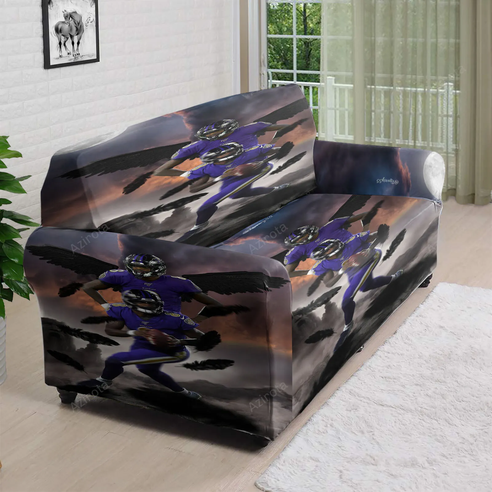 Baltimore Ravens Lamar Jackson 8 v19 3D Sofa Cover