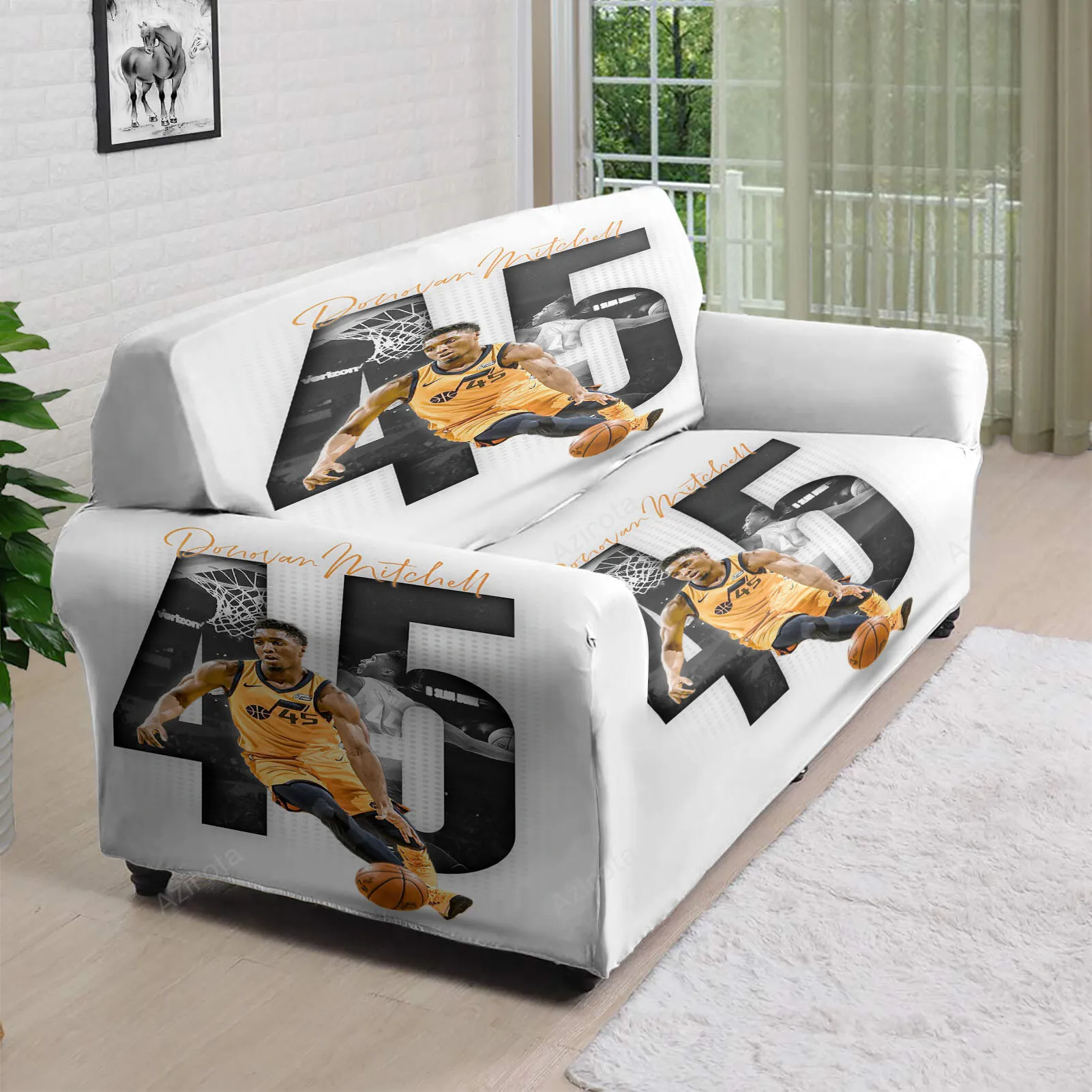 Utah Jazz 45 Donova Mitchell v23 3D Sofa Cover