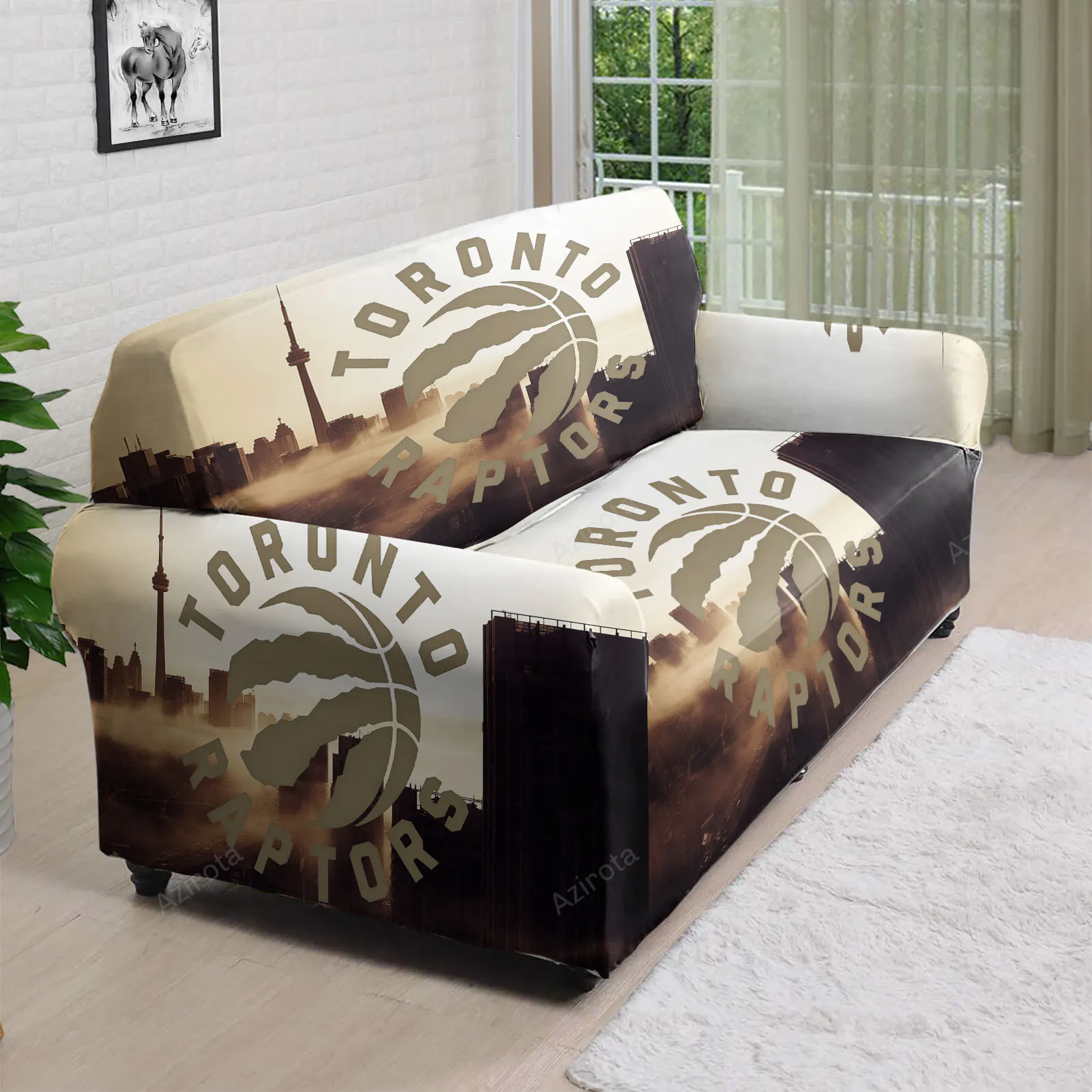 Toronto Raptors Brown City 3D Sofa Cover