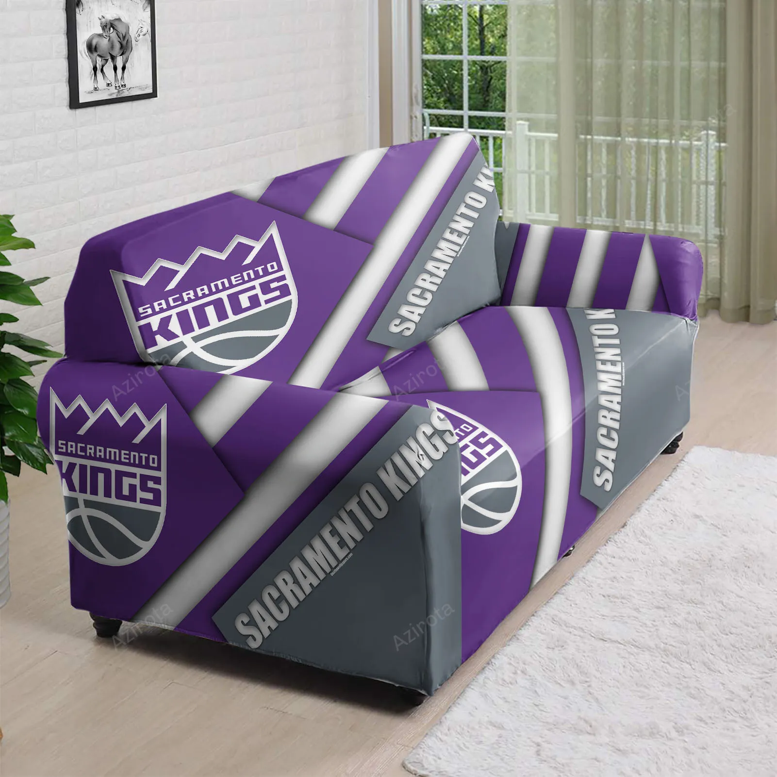 Sacramento Kings Emblem Flag 3D Sofa Cover