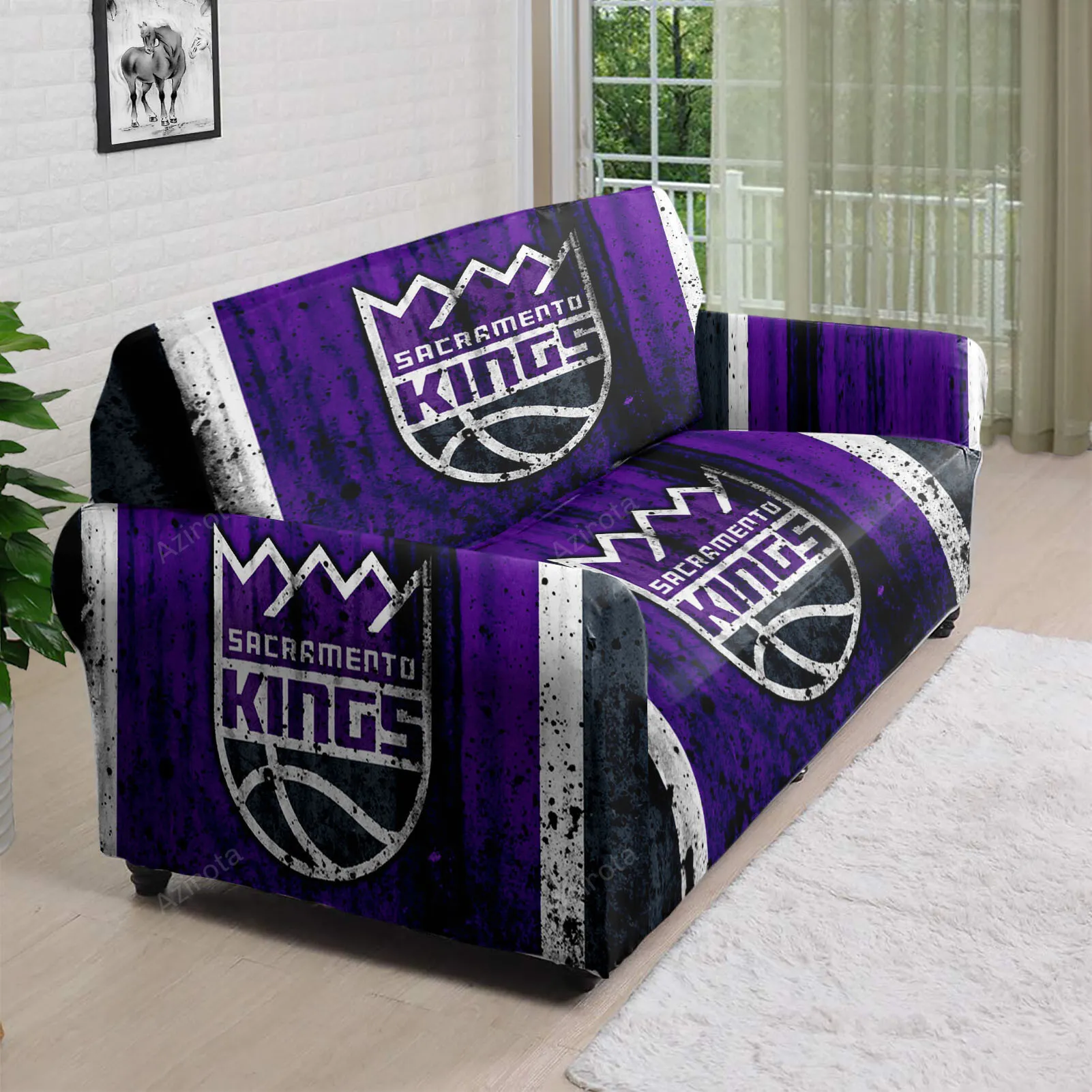 Sacramento Kings Emblem Grunge 3D Sofa Cover