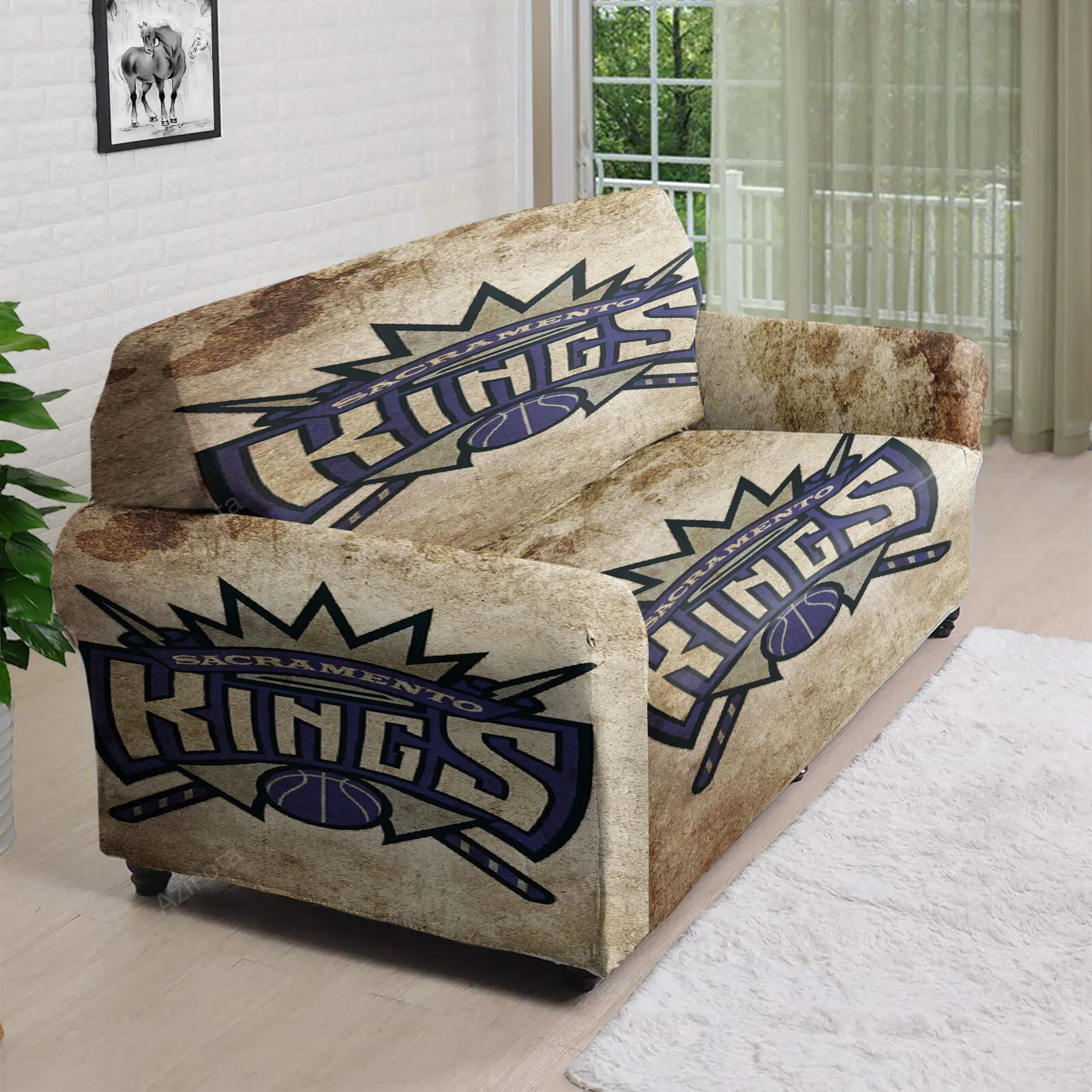 Sacramento Kings Emblem Texture Vintage 3D Sofa Cover