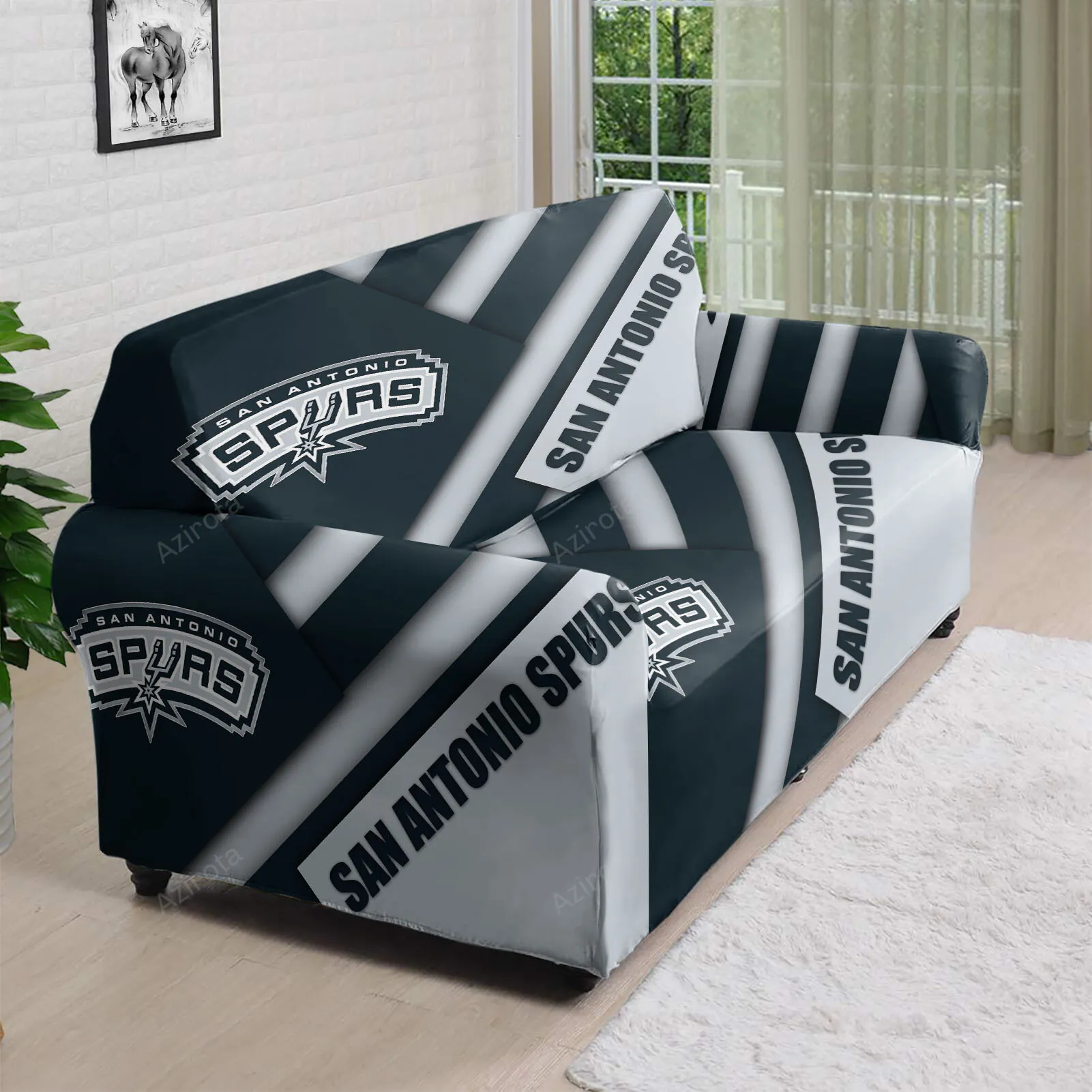 San Antonio Spurs Black White 3D Sofa Cover