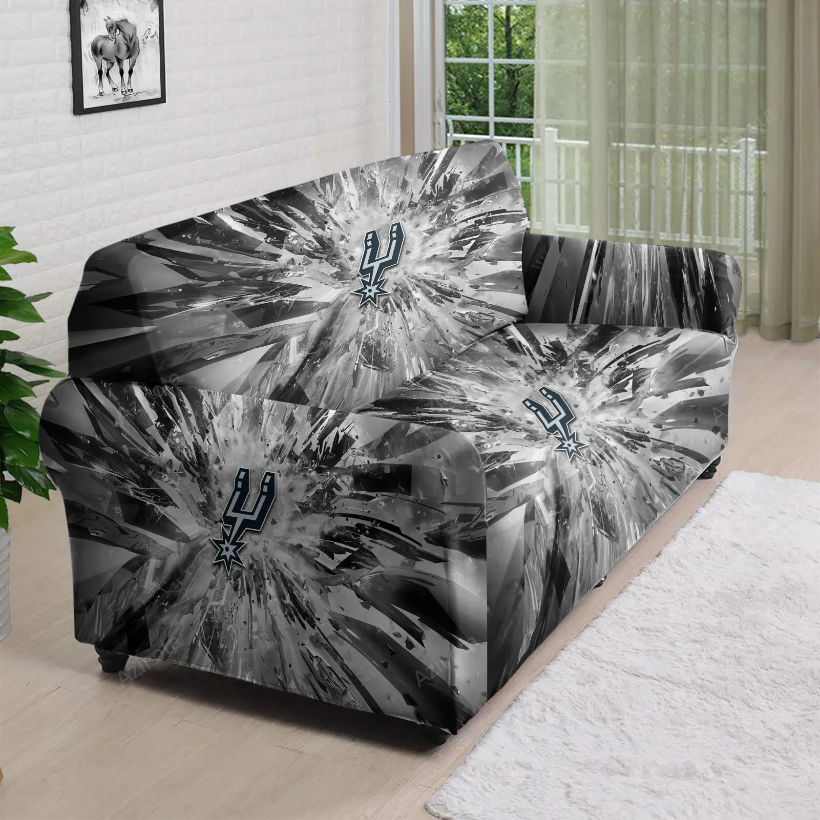 San Antonio Spurs Crack Glass Black 3D Sofa Cover