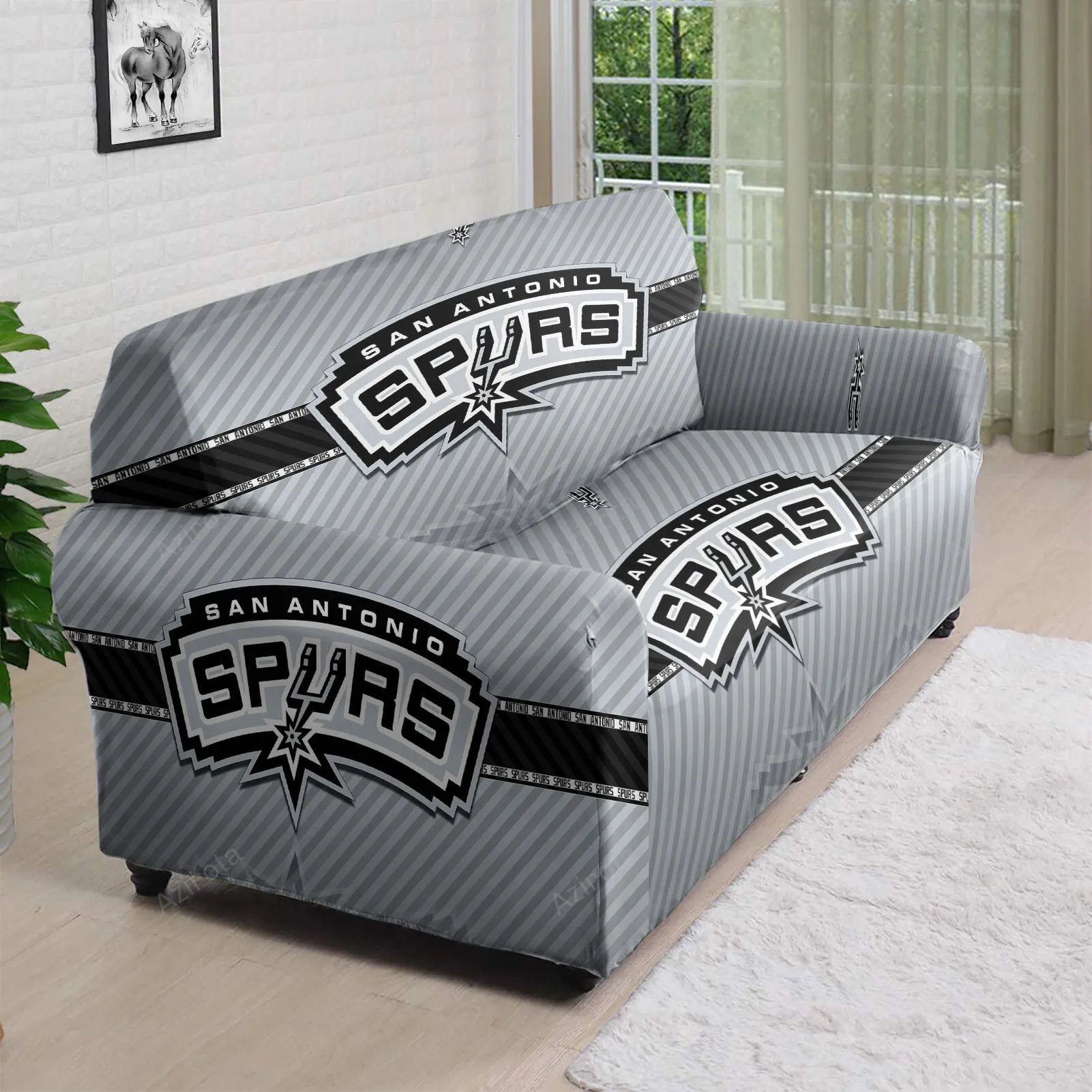 San Antonio Spurs Black Line 3D Sofa Cover