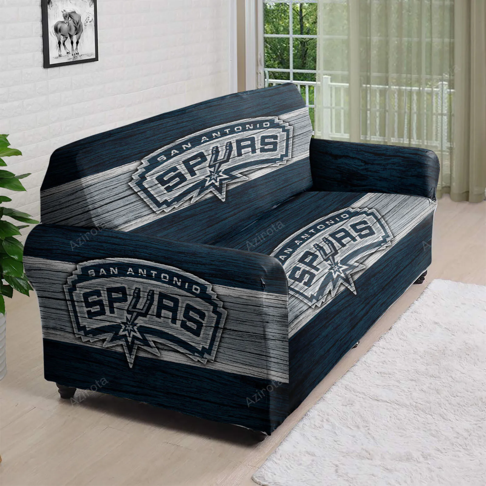 San Antonio Spurs Blue White Wood 3D Sofa Cover
