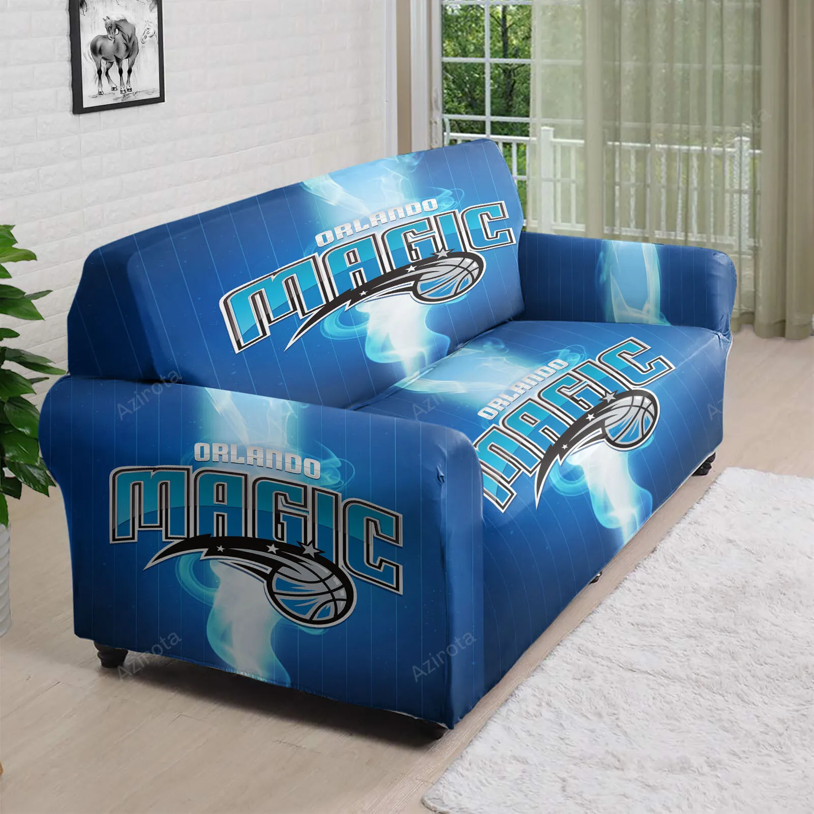 Orlando Magic Light Blue Wood 3D Sofa Cover