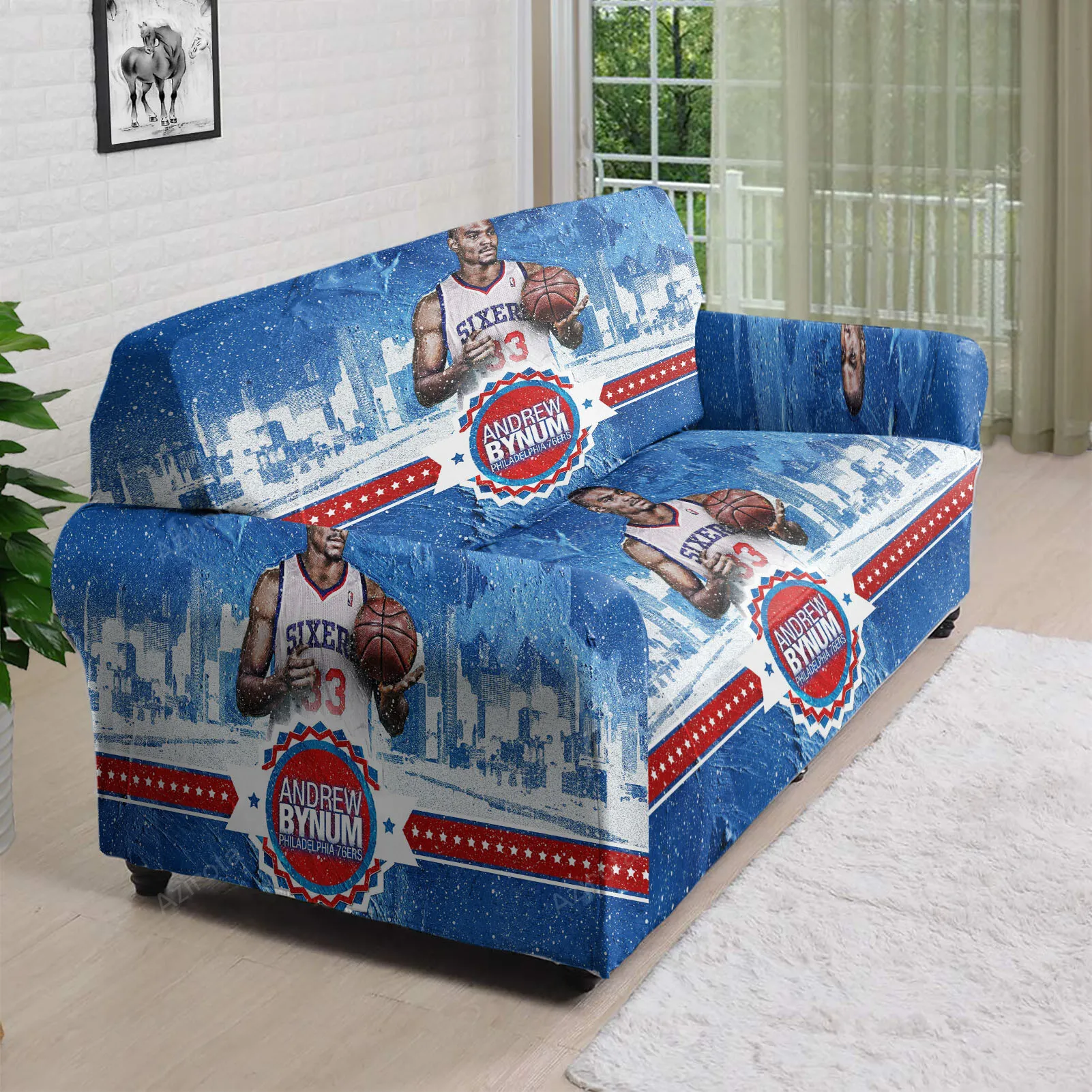 Philadelphia 76ers Andrew Bynum Painting City 3D Sofa Cover
