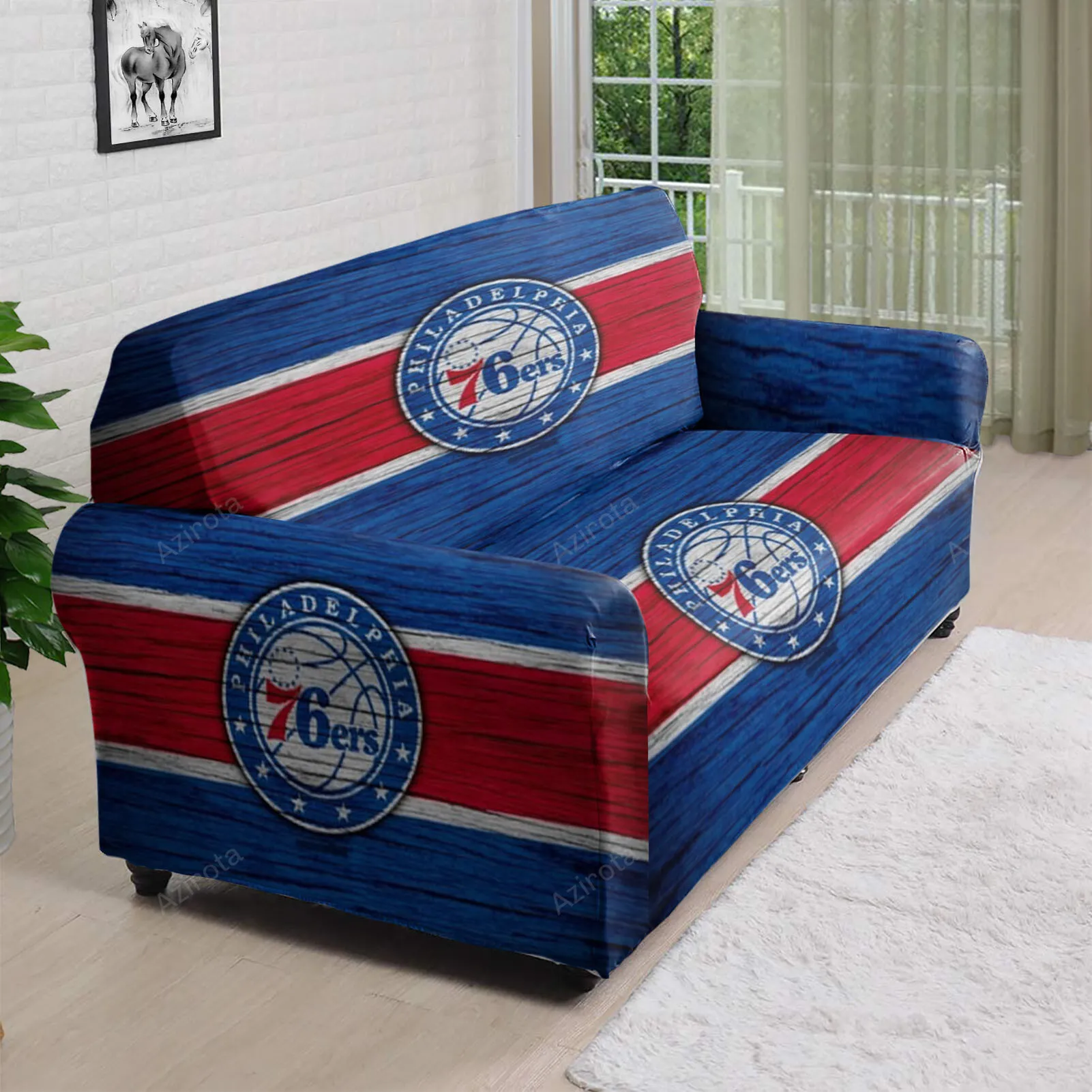 Philadelphia 76ers Red Blue Wood 3D Sofa Cover