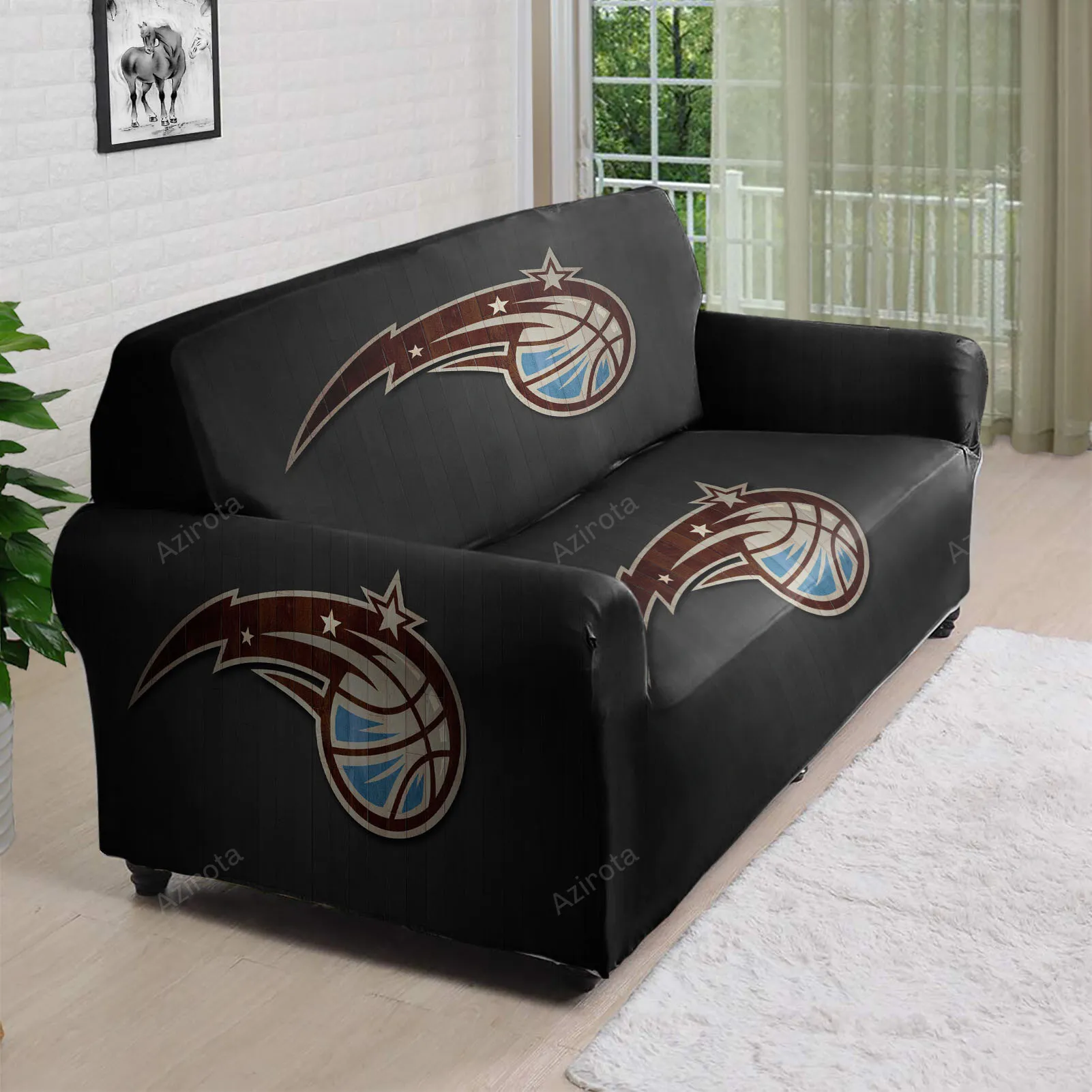 Orlando Magic Ball Black Wood 3D Sofa Cover