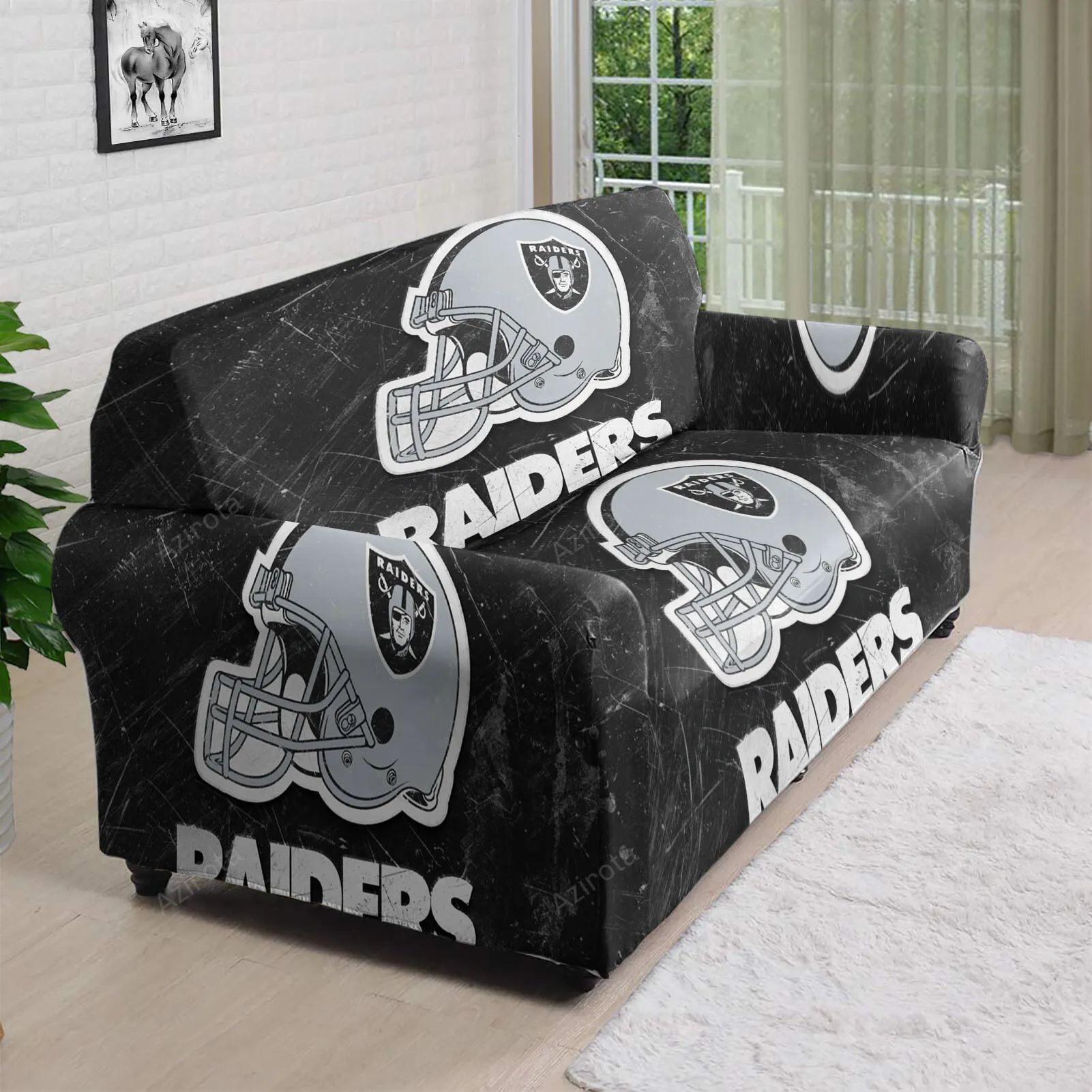 Las Vegas Raiders Helmet In The Grass 3D Sofa Cover