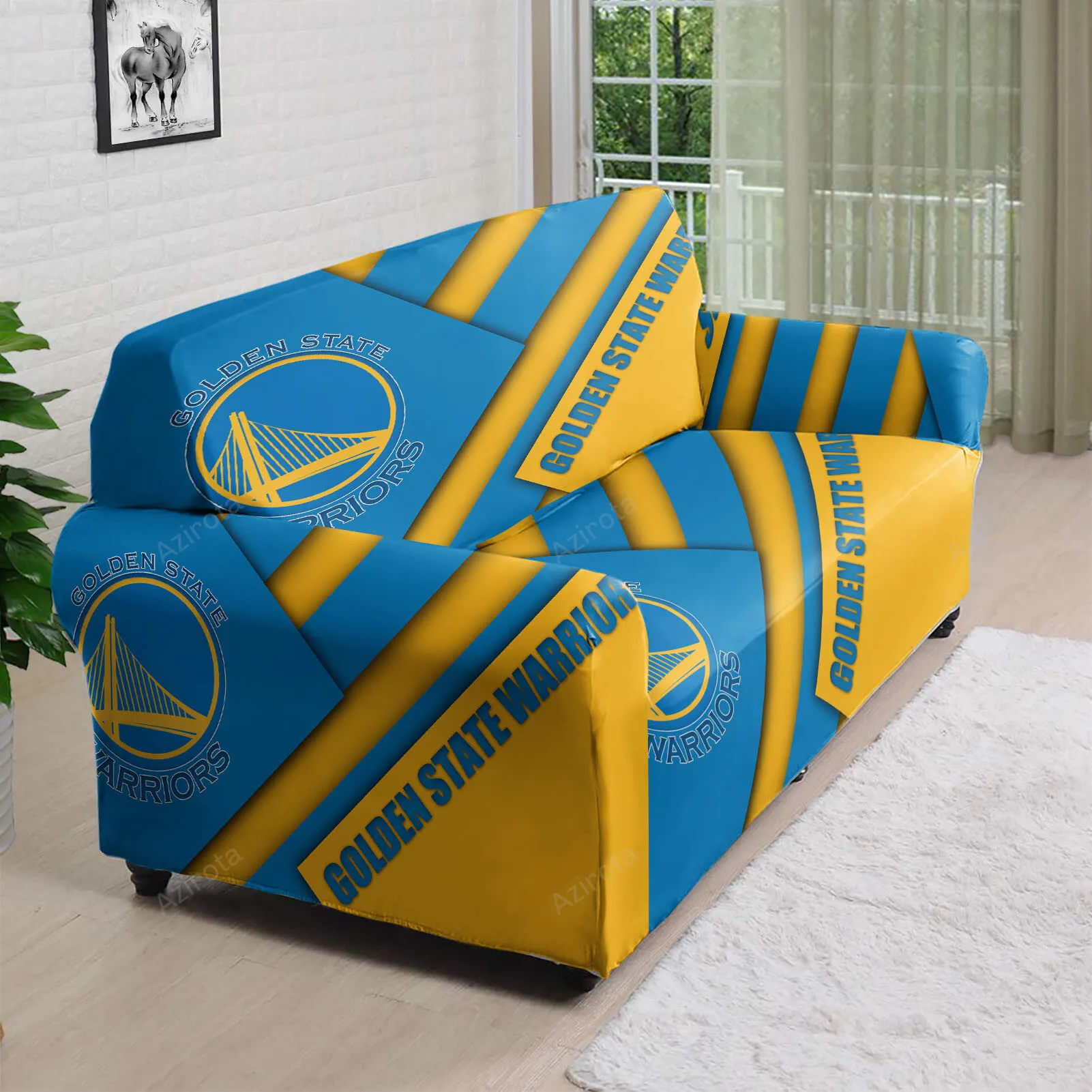 Golden State Warriors Emblem Texture Flag 3D Sofa Cover