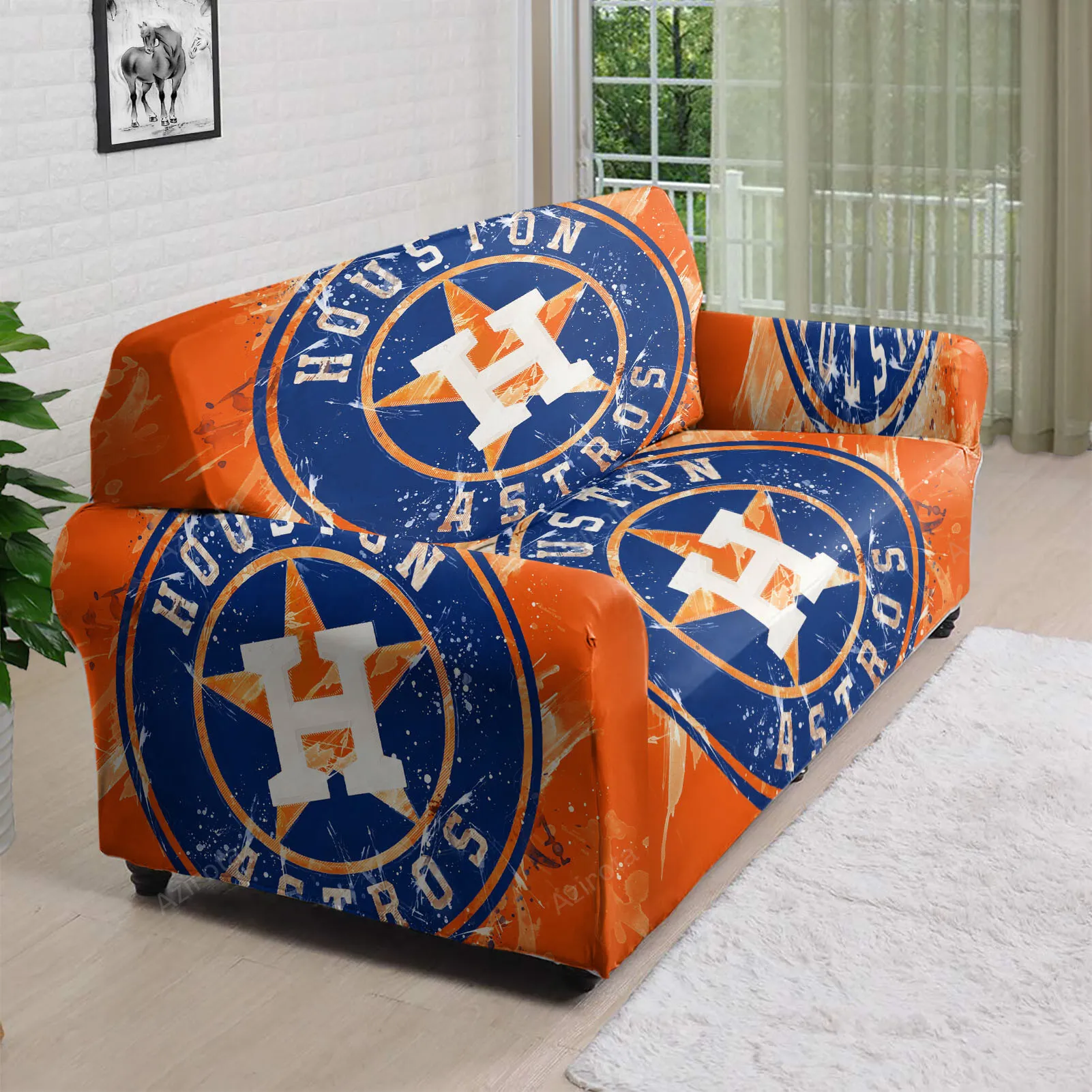 Houston Astros Emblem Texture Metal 3D Sofa Cover