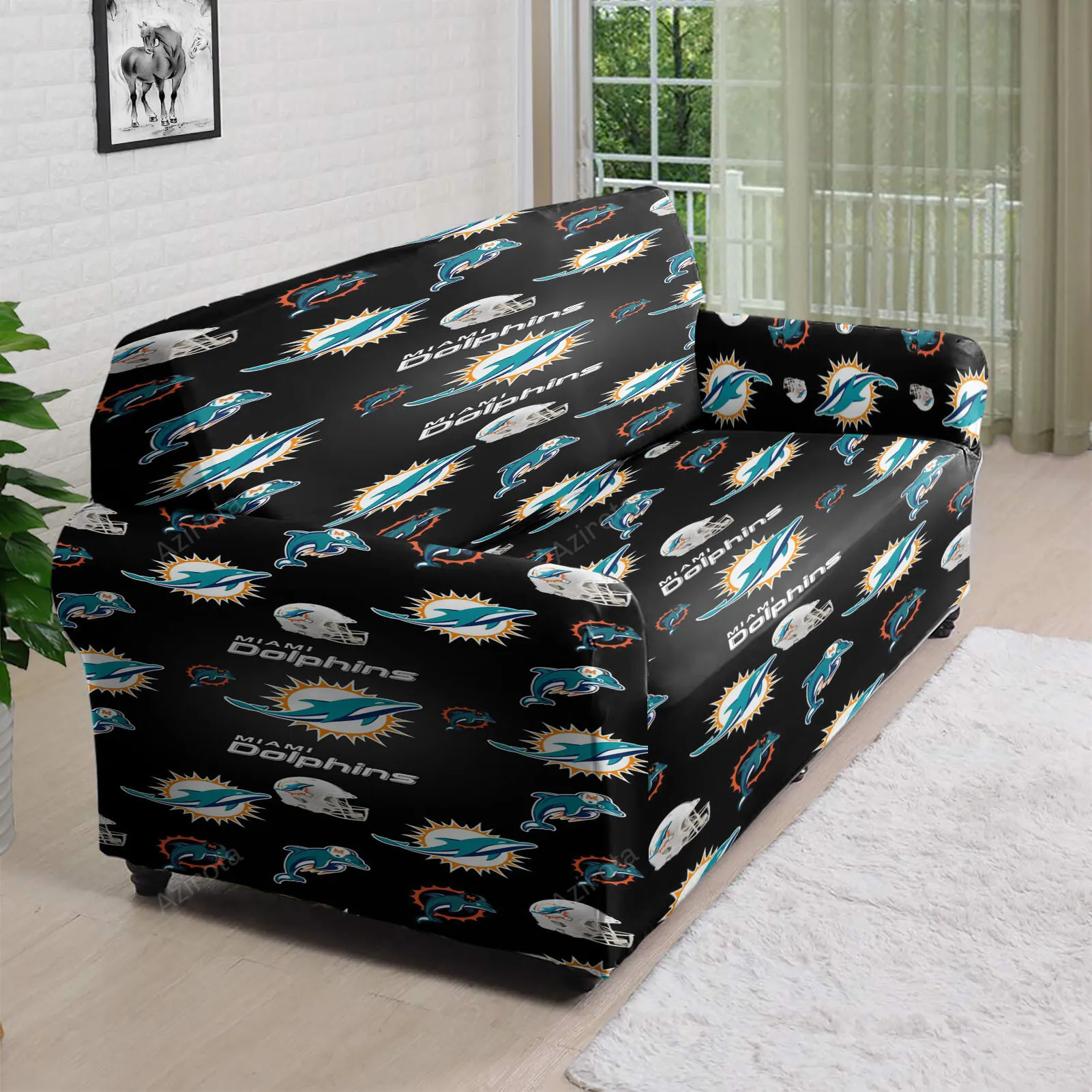 Miami Dolphins Logo illustration Mascot 3D Sofa Cover