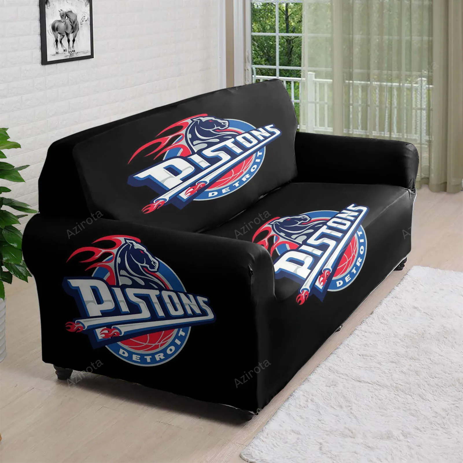 Detroit Pistons Horse Black 3D Sofa Cover