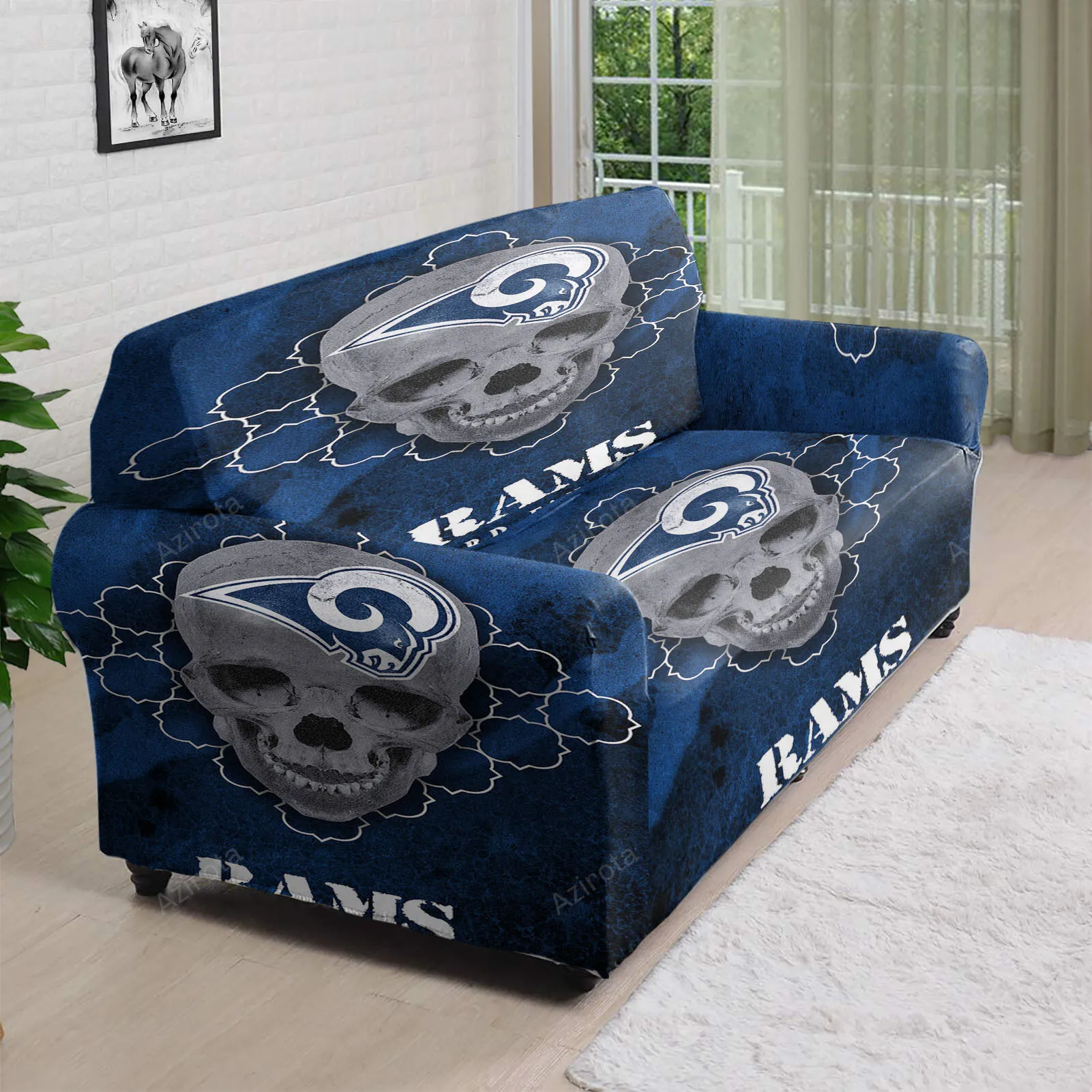 Los Angeles Rams Skull Fan Forever 3D Sofa Cover