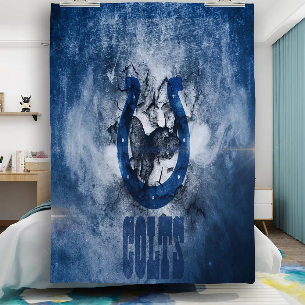 Indianapolis Colts Horseshoe Crack Wall Blue White Gift For Fan 3D Full Printing Quilt