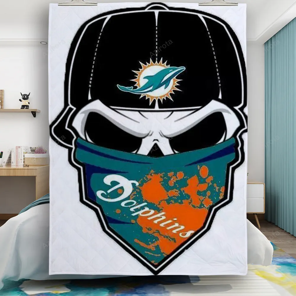 Miami Dolphins Skull Art 2 Gift For Fan 3D Full Printing Quilt