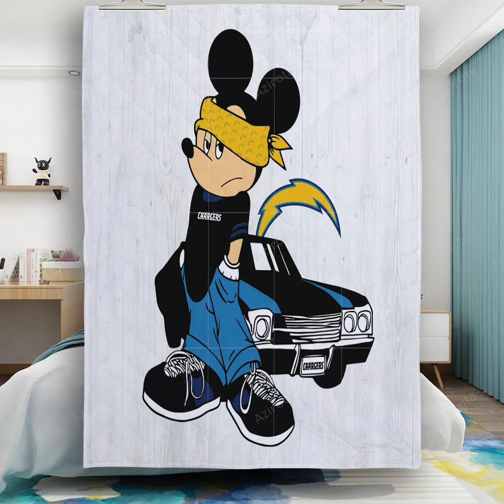 Los Angeles Chargers Mickey v48 Gift For Fan 3D Full Printing Quilt