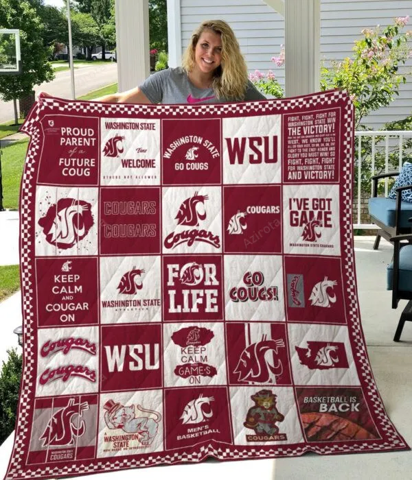 Washington State Cougars Keep Calm And Cougars On 3D Full Printing Quilt V3