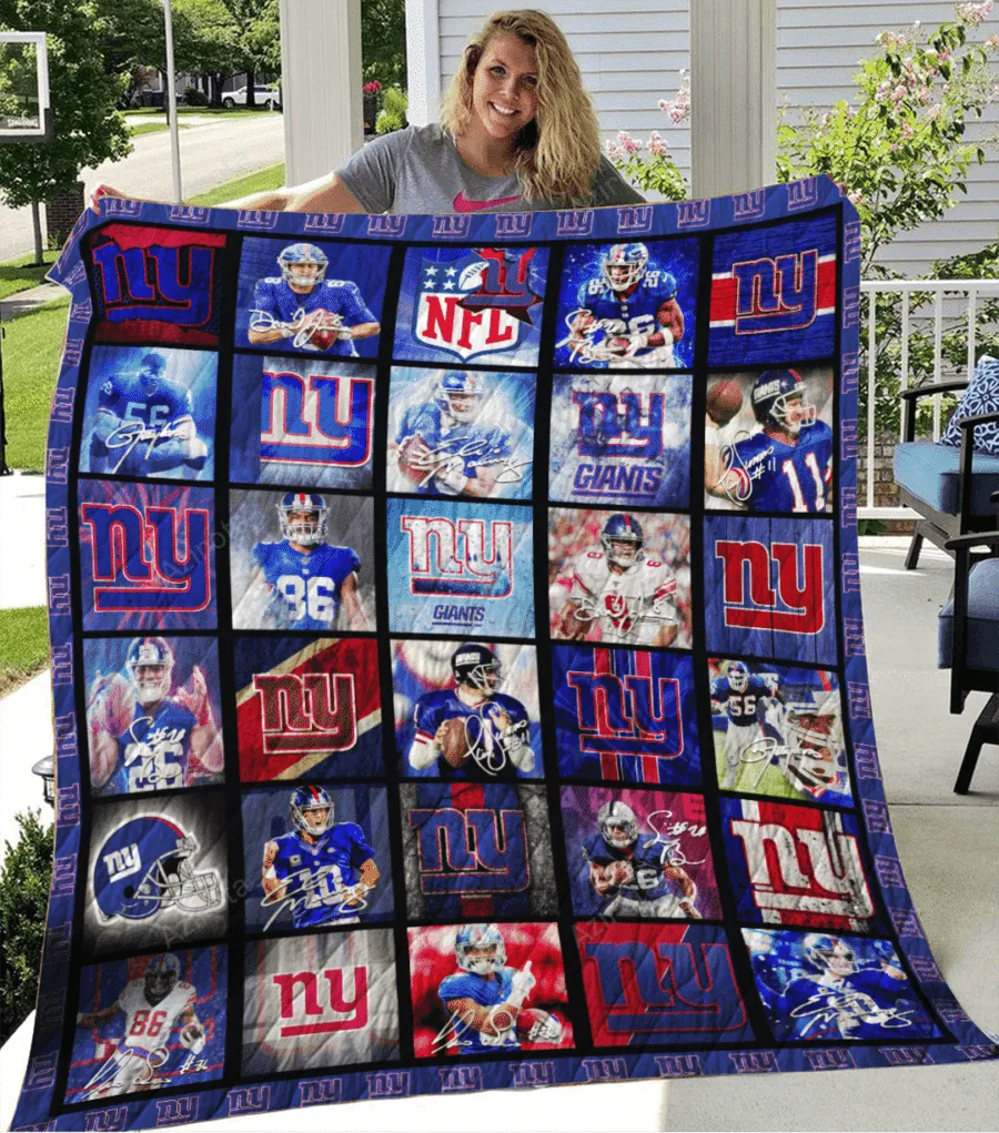 New York Giants Football Team 3D Full Printing Quilt Neon Blue TPH