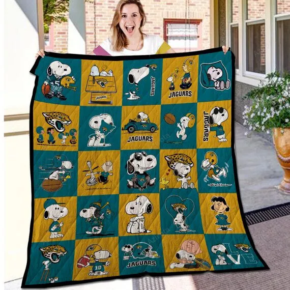 Jacksonville Jaguars Snoopy Teal Gold 3D Full Printing Quilt