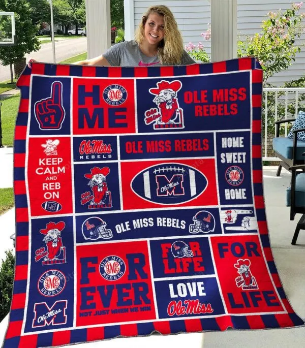 Ole Miss Rebels Red Blue 3D Full Printing Quilt